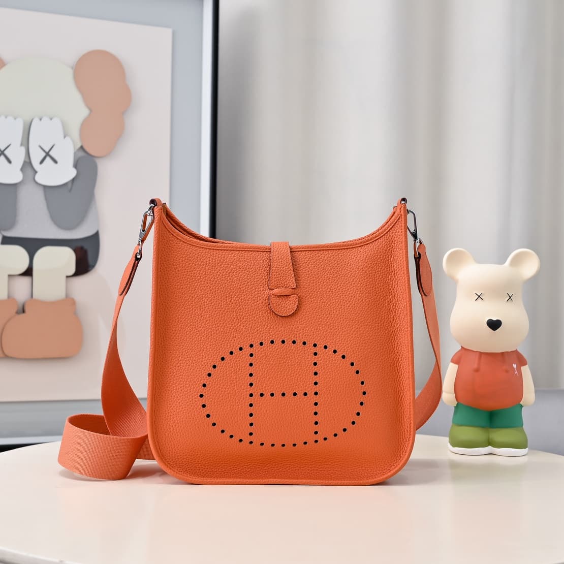 Hermes Evelyne III PM Bag Clemence Leather In Orange High