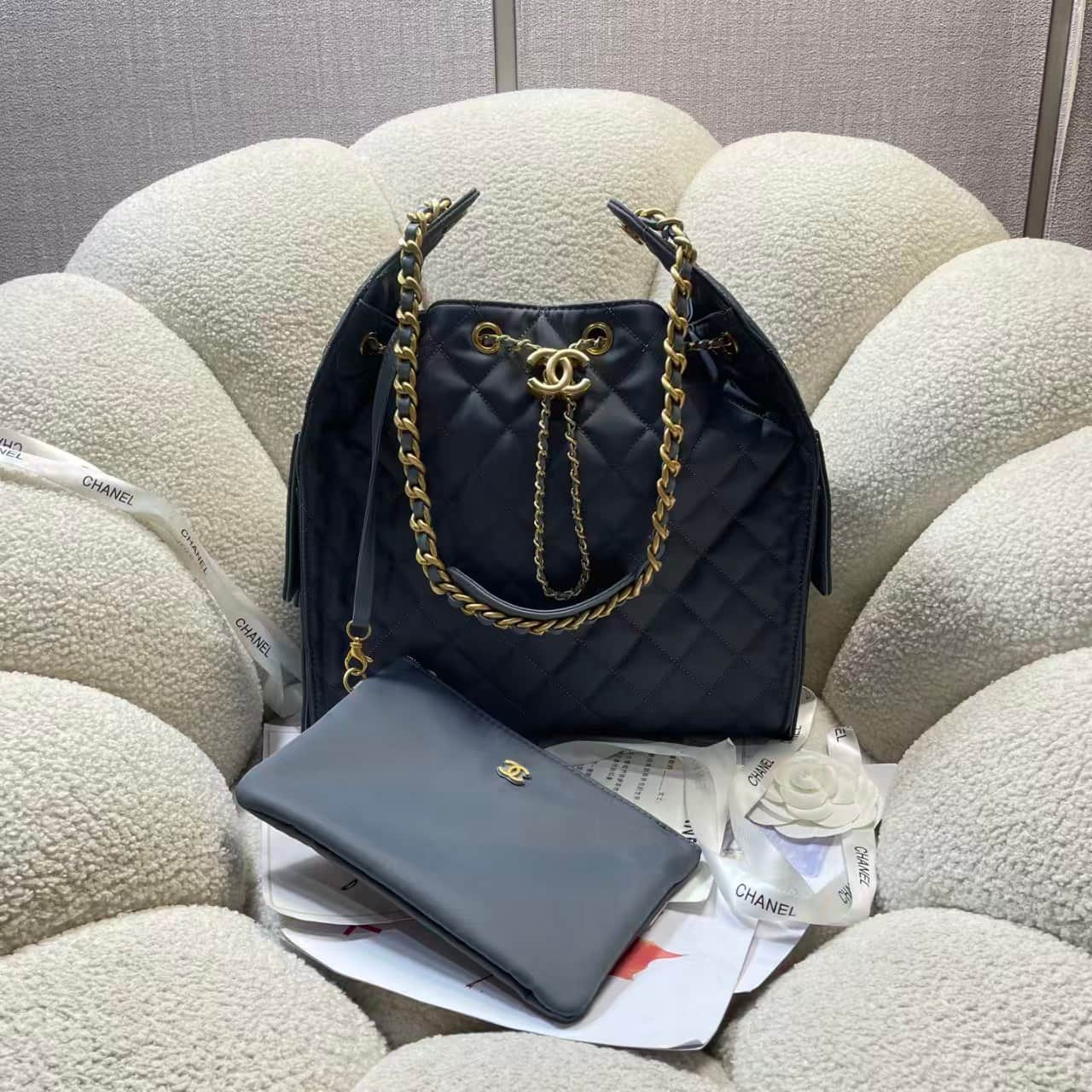Chanel 25 Medium Hobo handbag AS5311 Canvas & Gold-Tone Metal Drak Blue  A