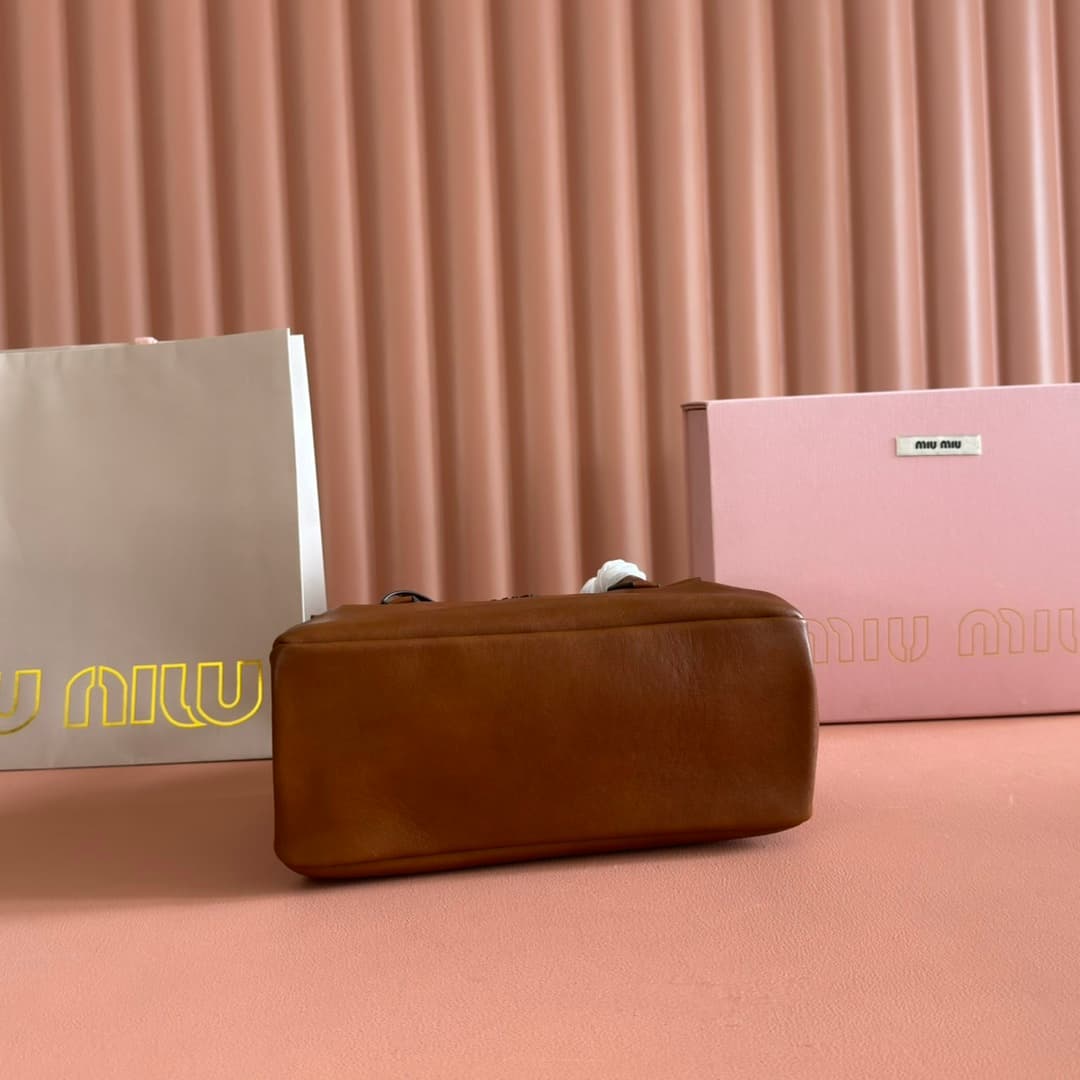 Miu Miu Solitaire shiny Calfskin leather bag brown 5BA301 High