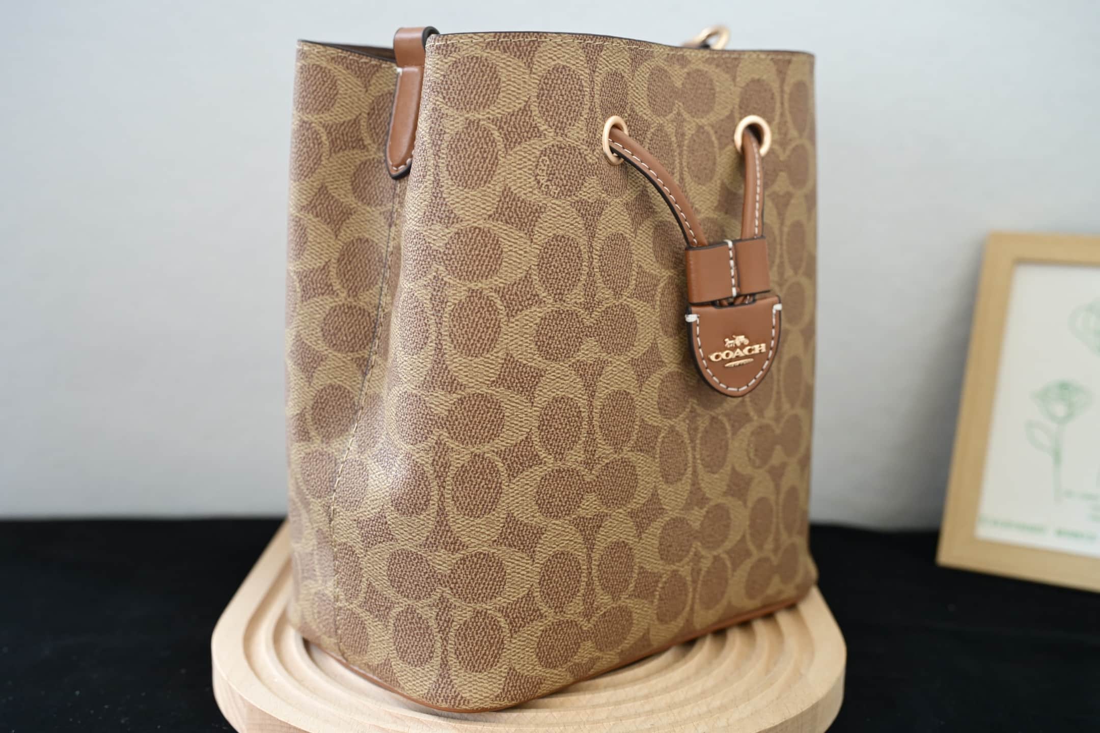 COACH Rowan Bucket Bag In Tan Signature Canvas High