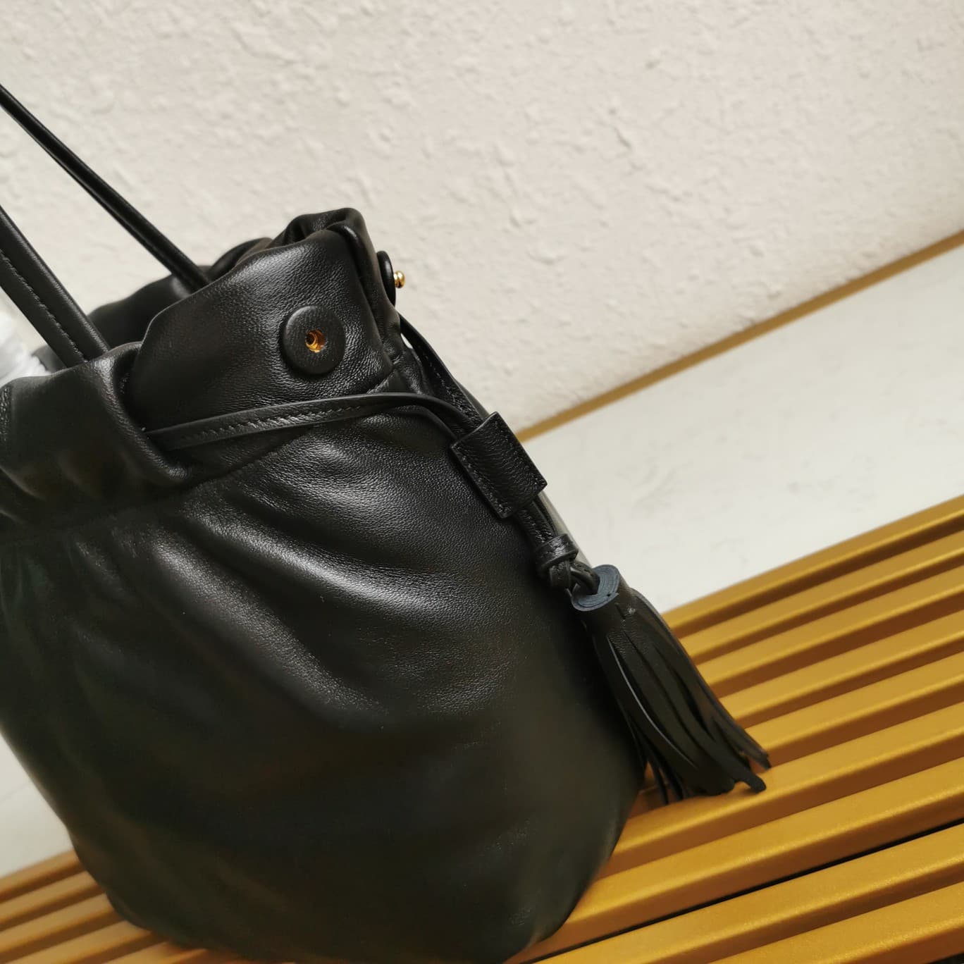 Prada Nappa Drawstring Tote Bag Lambskin Black 1BG541 High