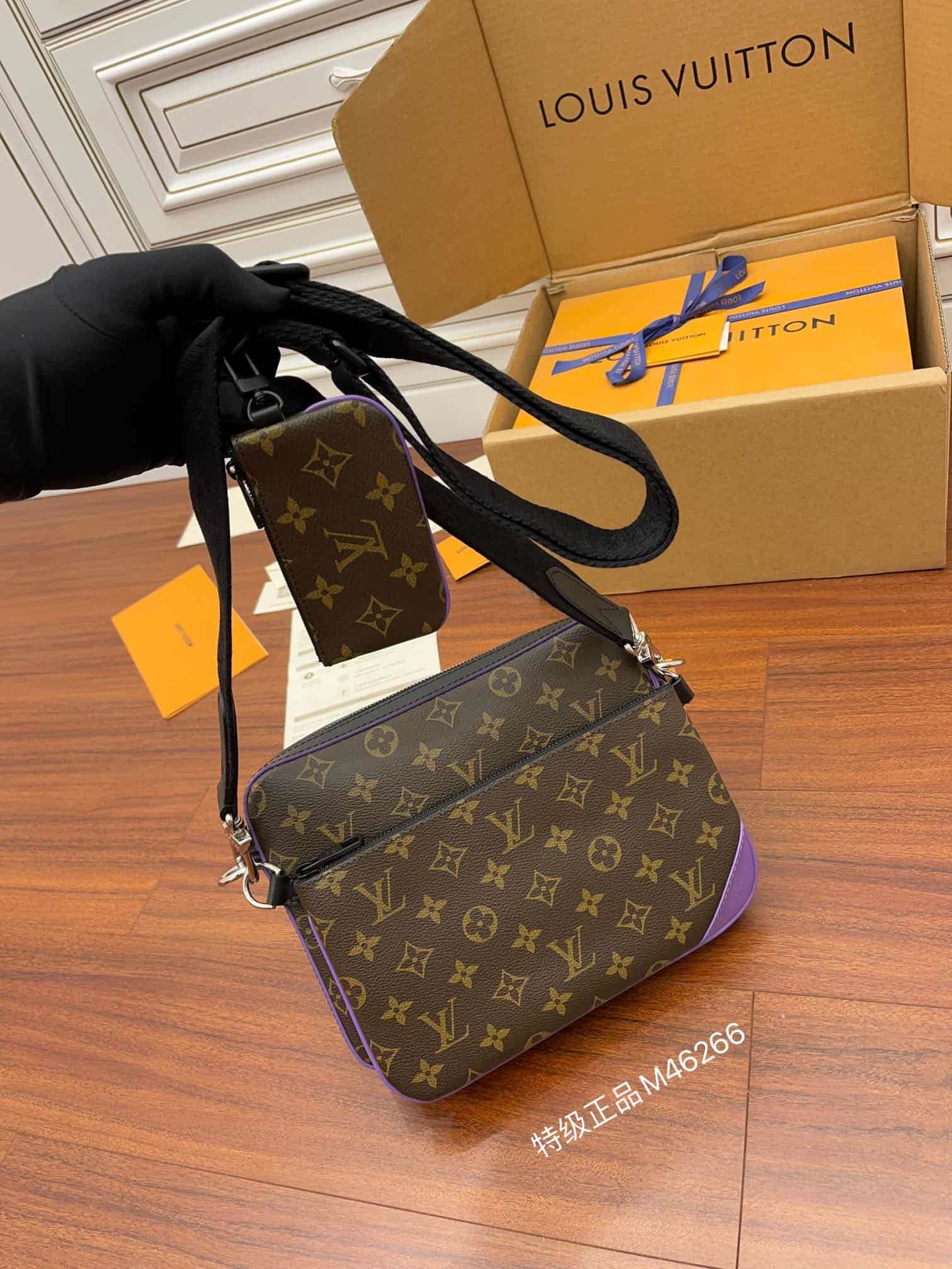 Louis Vuitton TRIO MESSENGER Monogram Macassar coated canvas and Purple cowhide leather M46266 TOP