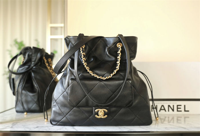 Chanel Drawstring Shopping bag Grained Shiny Calfskin & Gold-Tone Metal TOP