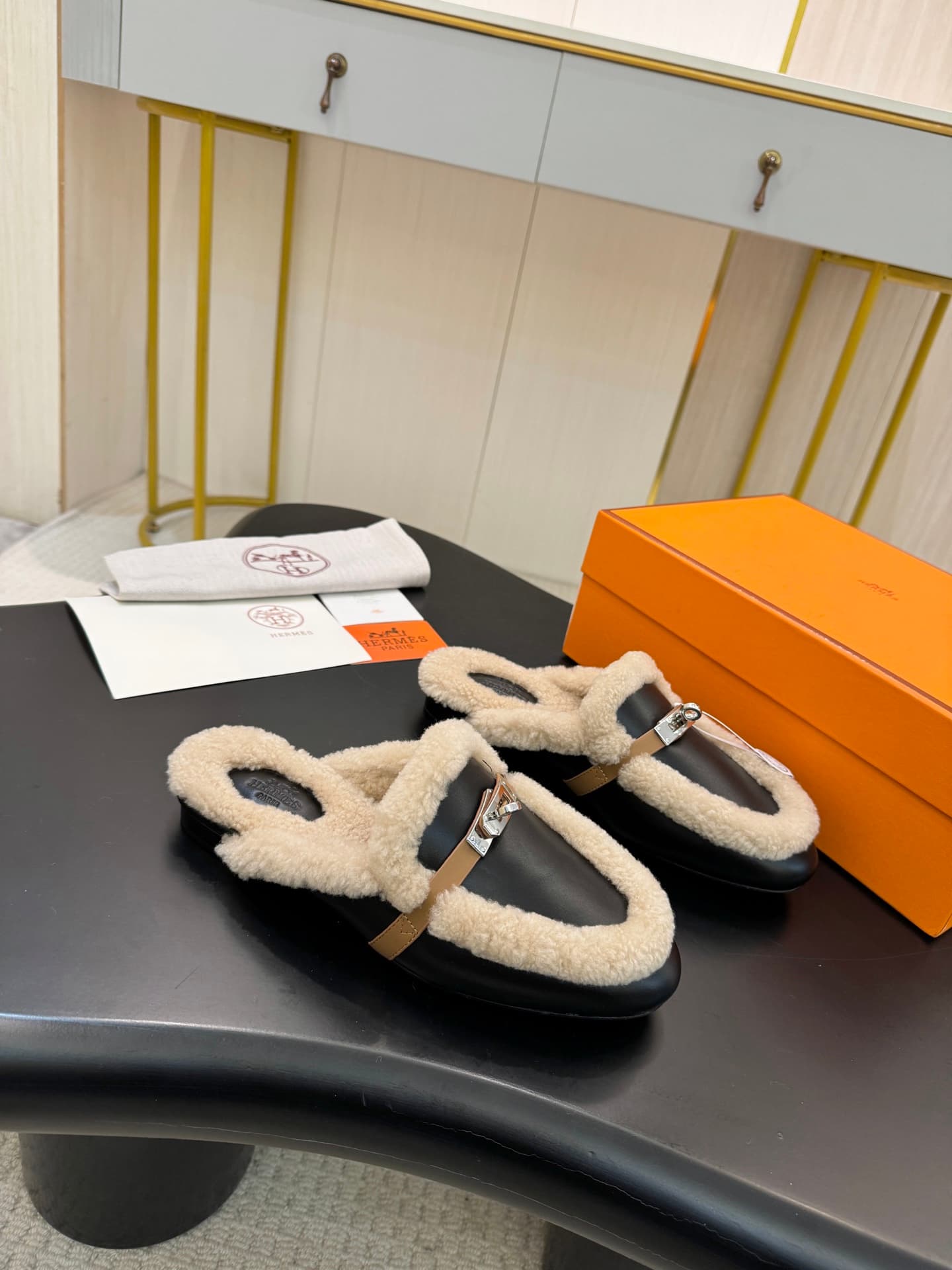 Hermes Oz mules in suede goatskin with Kelly buckle shoes women