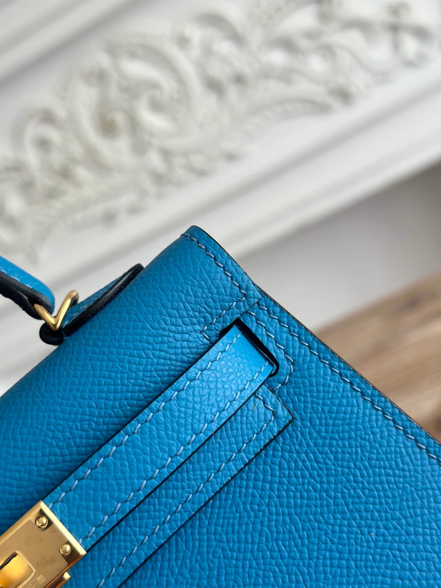 Hermes Kelly Mini II Bag Epsom Leather WAX Bleu Zanzibar High