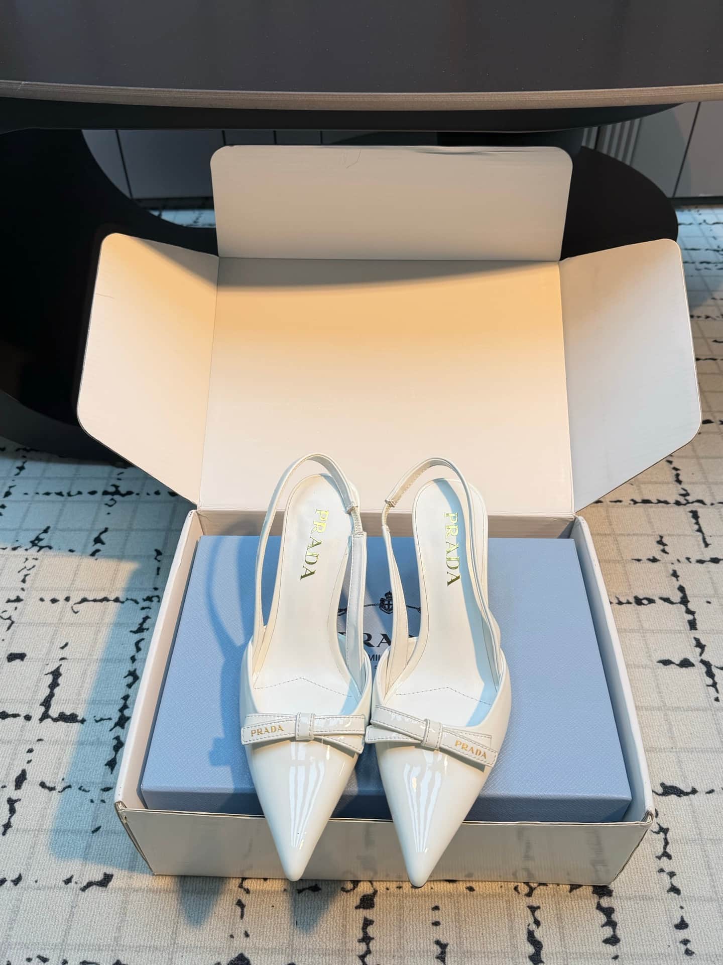 Prada Bow Pointed Toe Slingback Pumps Women