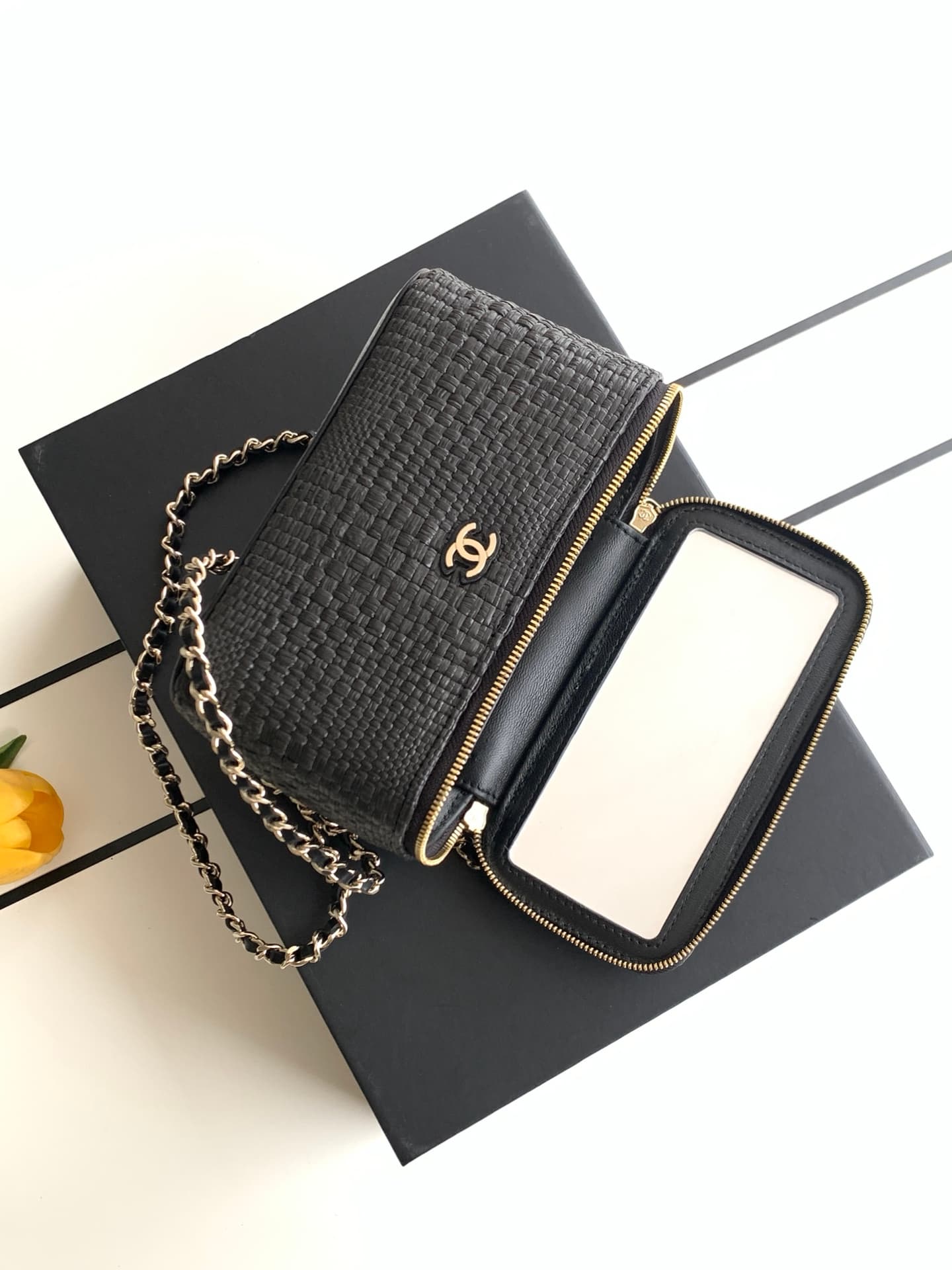 Chanel Classic Long Vanity with Chain Braided Raffia & Gold-Tone Metal Black AP1341 High