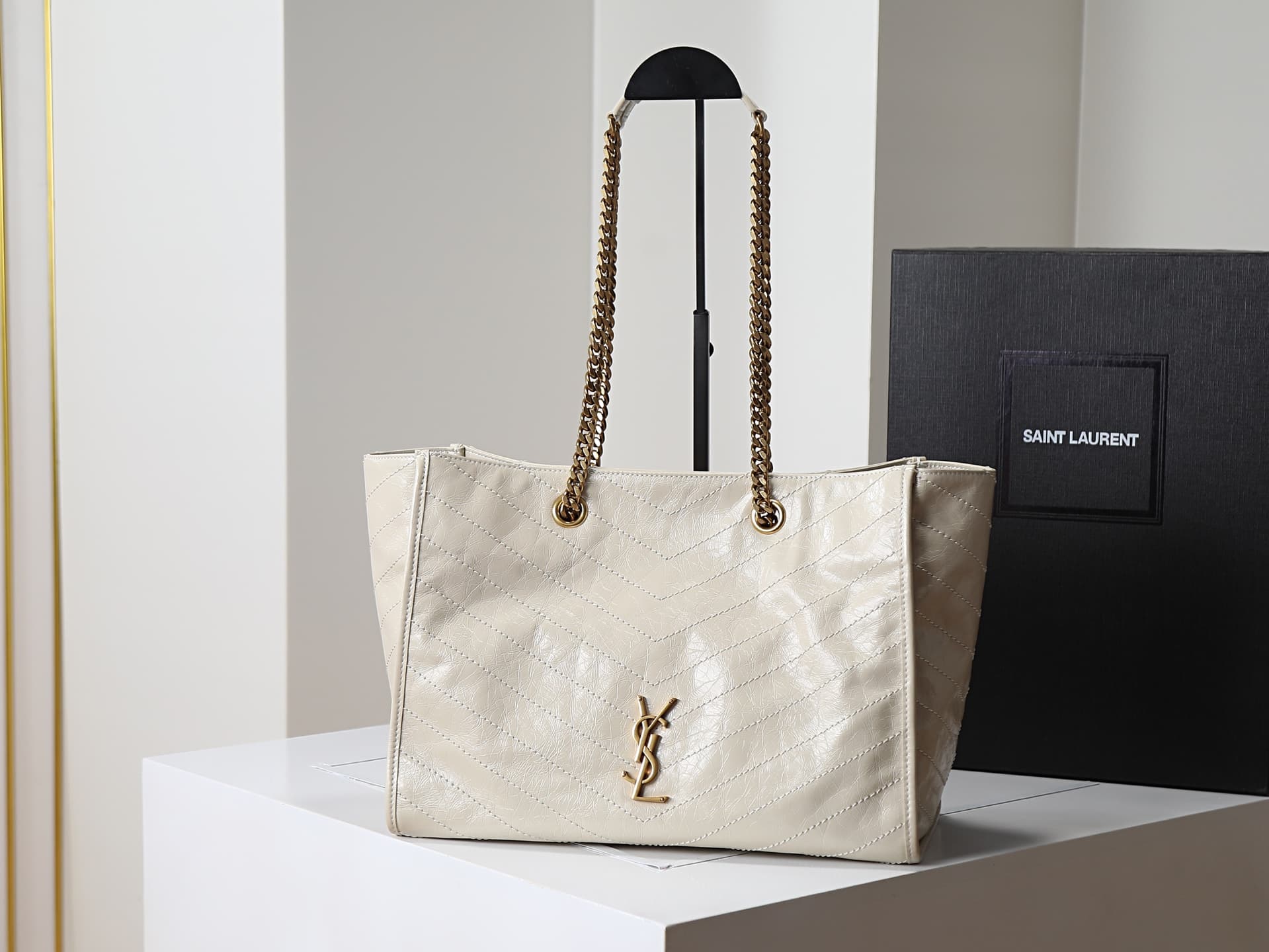 Saint Laurent Niki Shopping Tote Bag Calf Leather In Khaki Green 871151 High