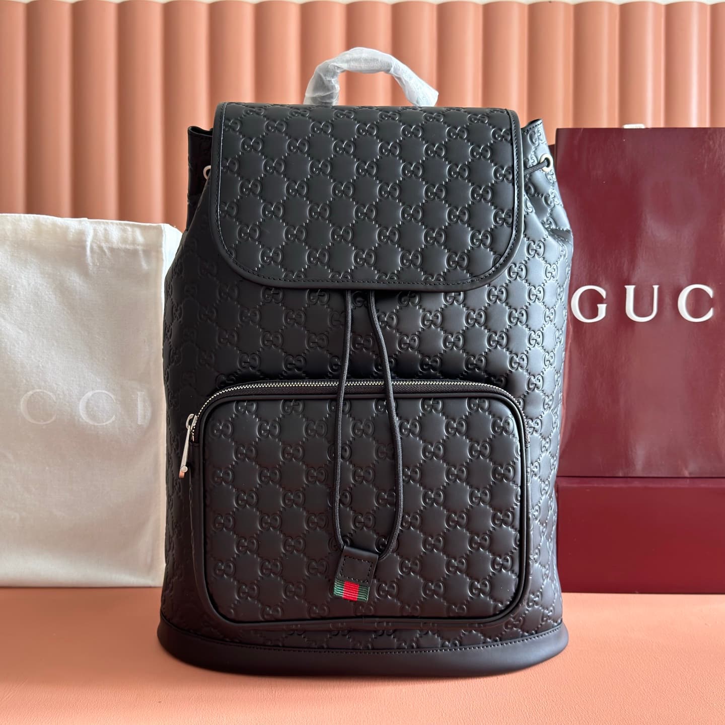 Gucci GG Emblem medium backpack Black embossed GG smooth leather 854750 High