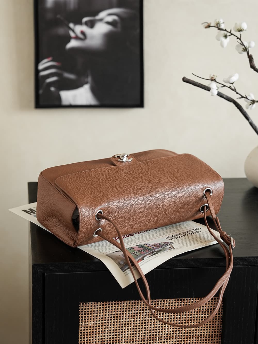 Chanel Maxi Flapbag Grained Calfskin & Silver-Tone Metal Caramel AS6231 A