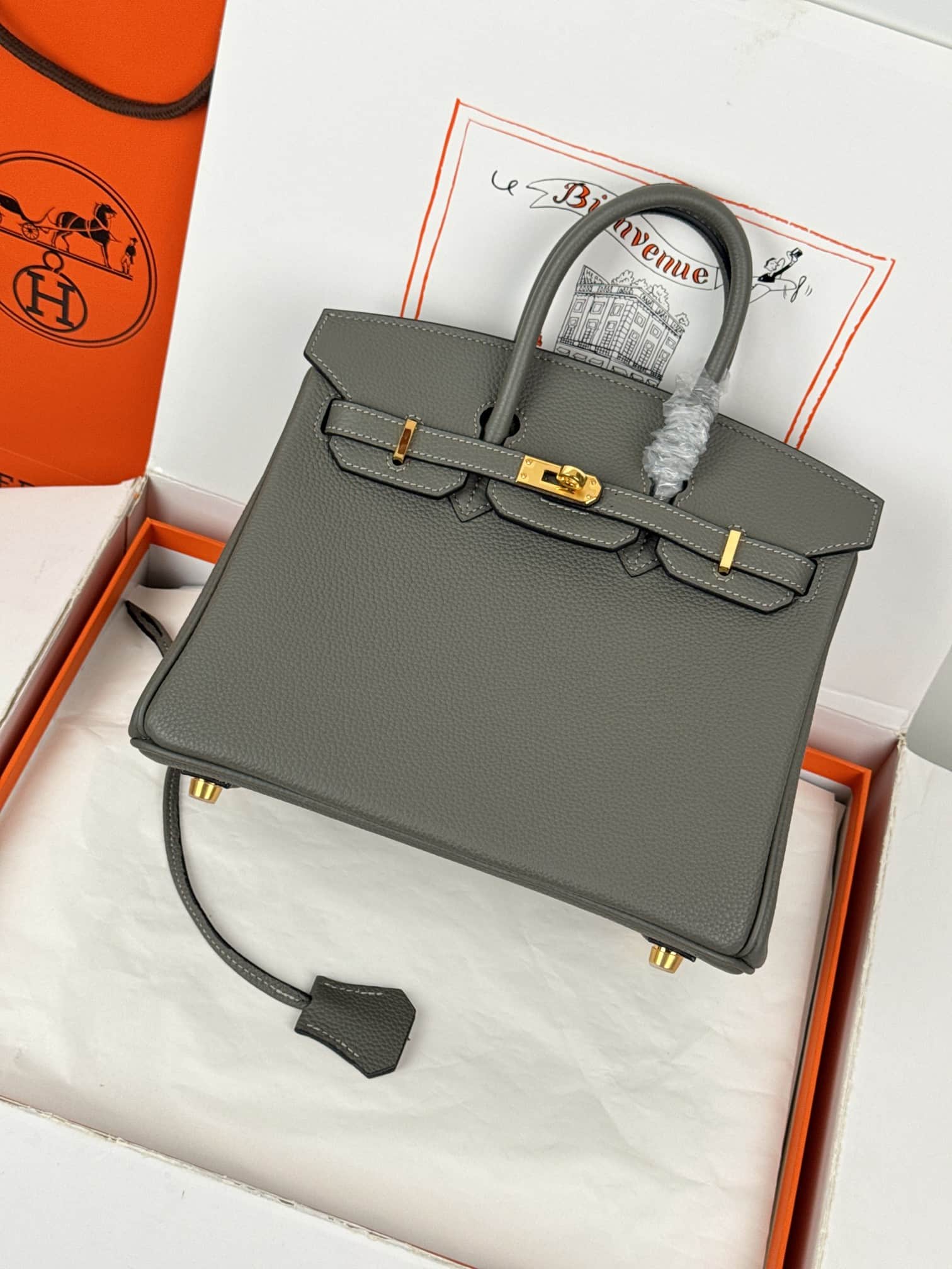 Hermes Birkin 25/30 Bag Togo Calfskin Leather Gris Meyer High