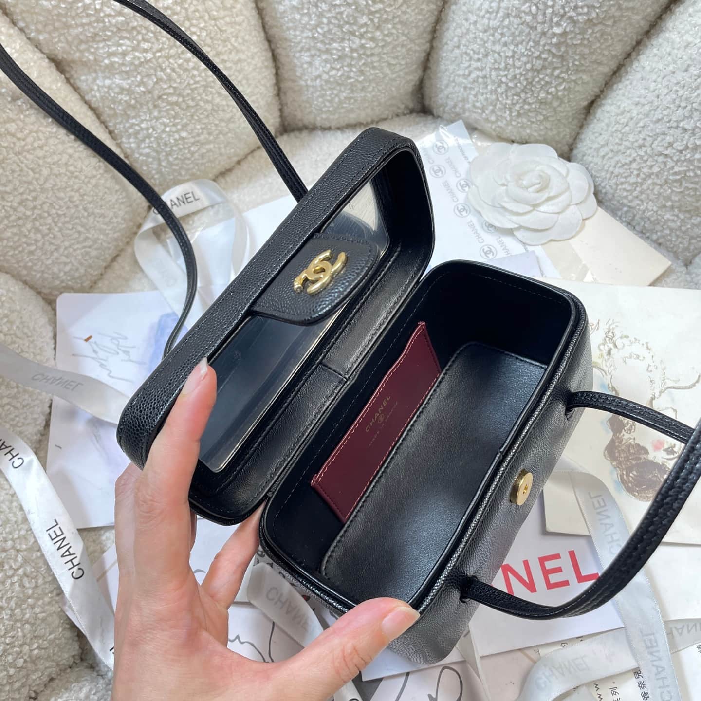 Chanel Long Vanity with Leather Strap Grained Shiny Calfskin & Gold-Tone Metal Black AP5067 A