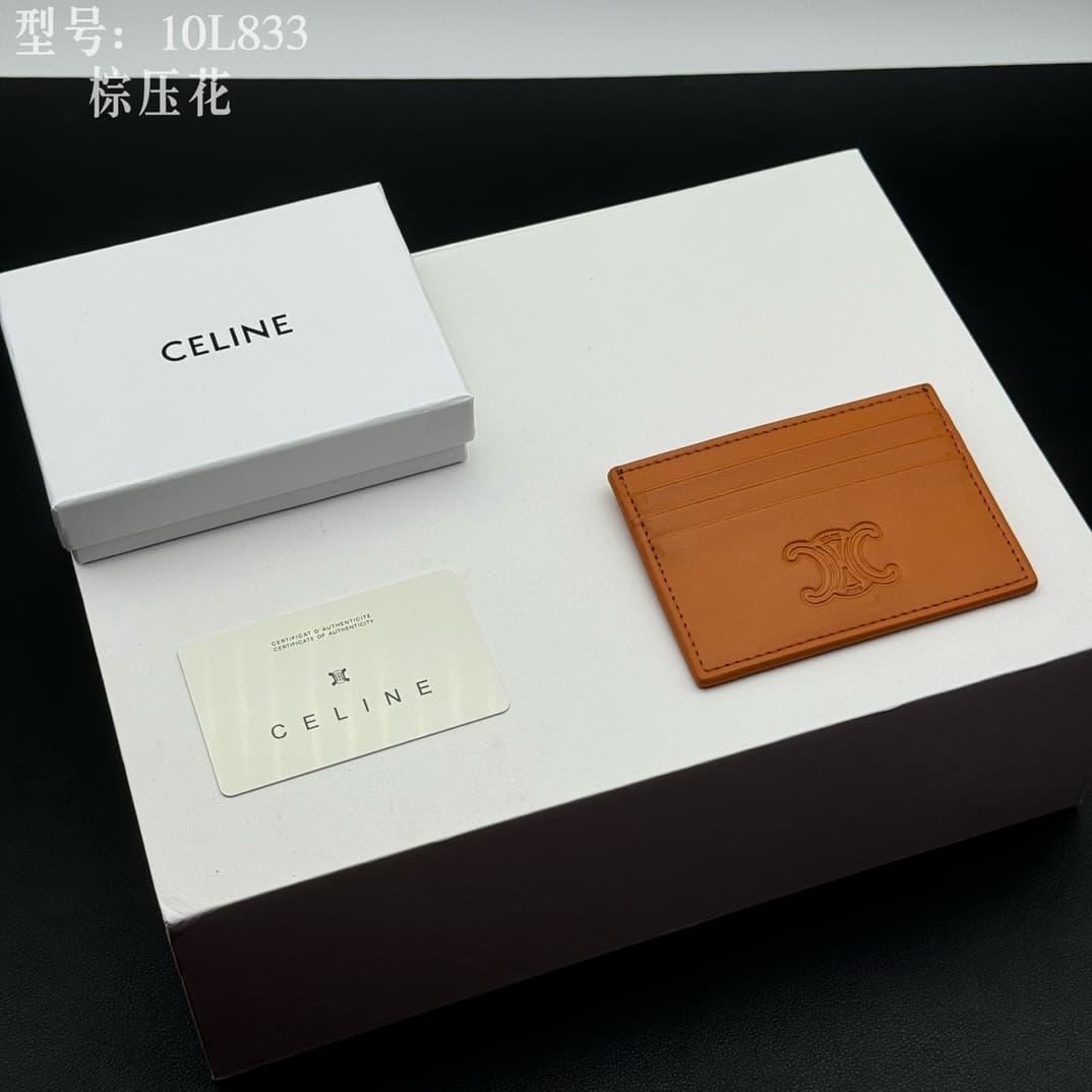 Celine Cuir Triomphe Card Holder in Caramel smooth calfskin leather High