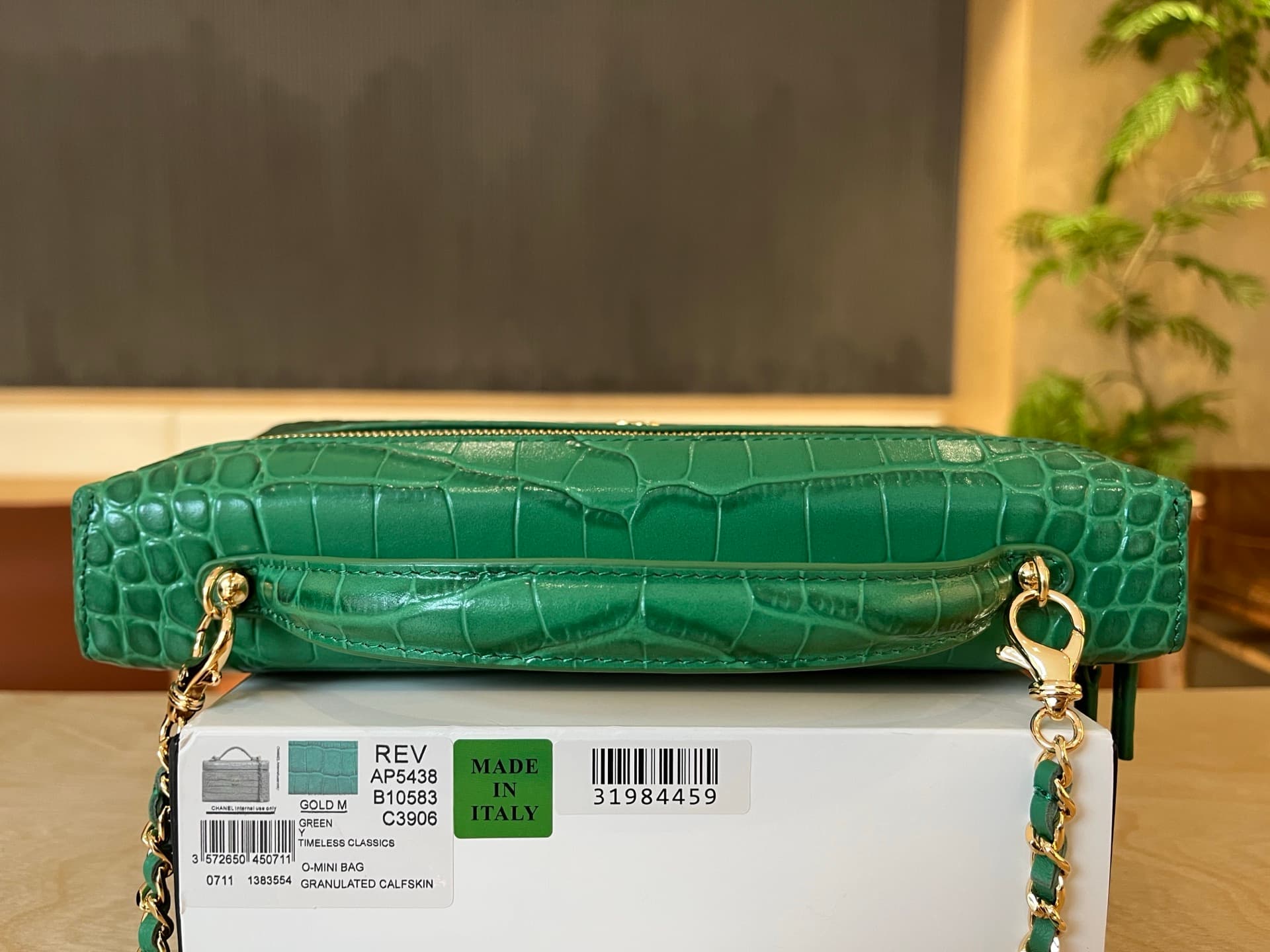 Chanel Vanity with Chain Crocodile-embossed leather& Gold-Tone Metal Green AP5438 A