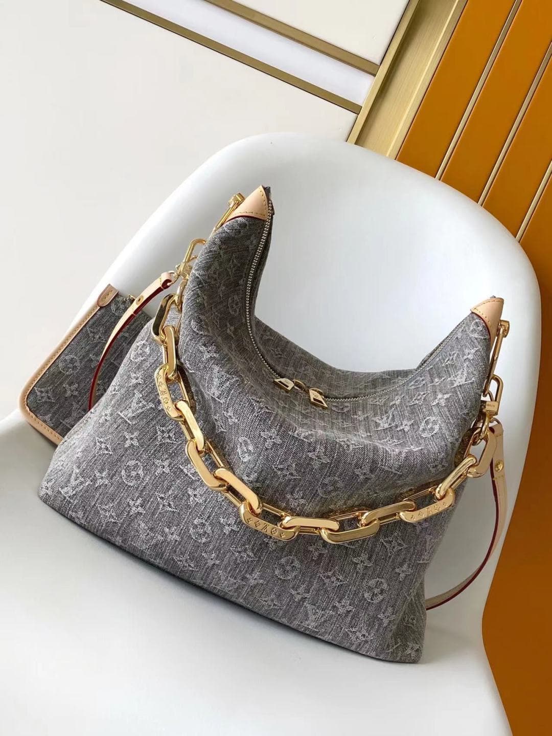 Louis Vuitton Coussin Hobo MM Washed Gray GOTS Cotton M13390 High