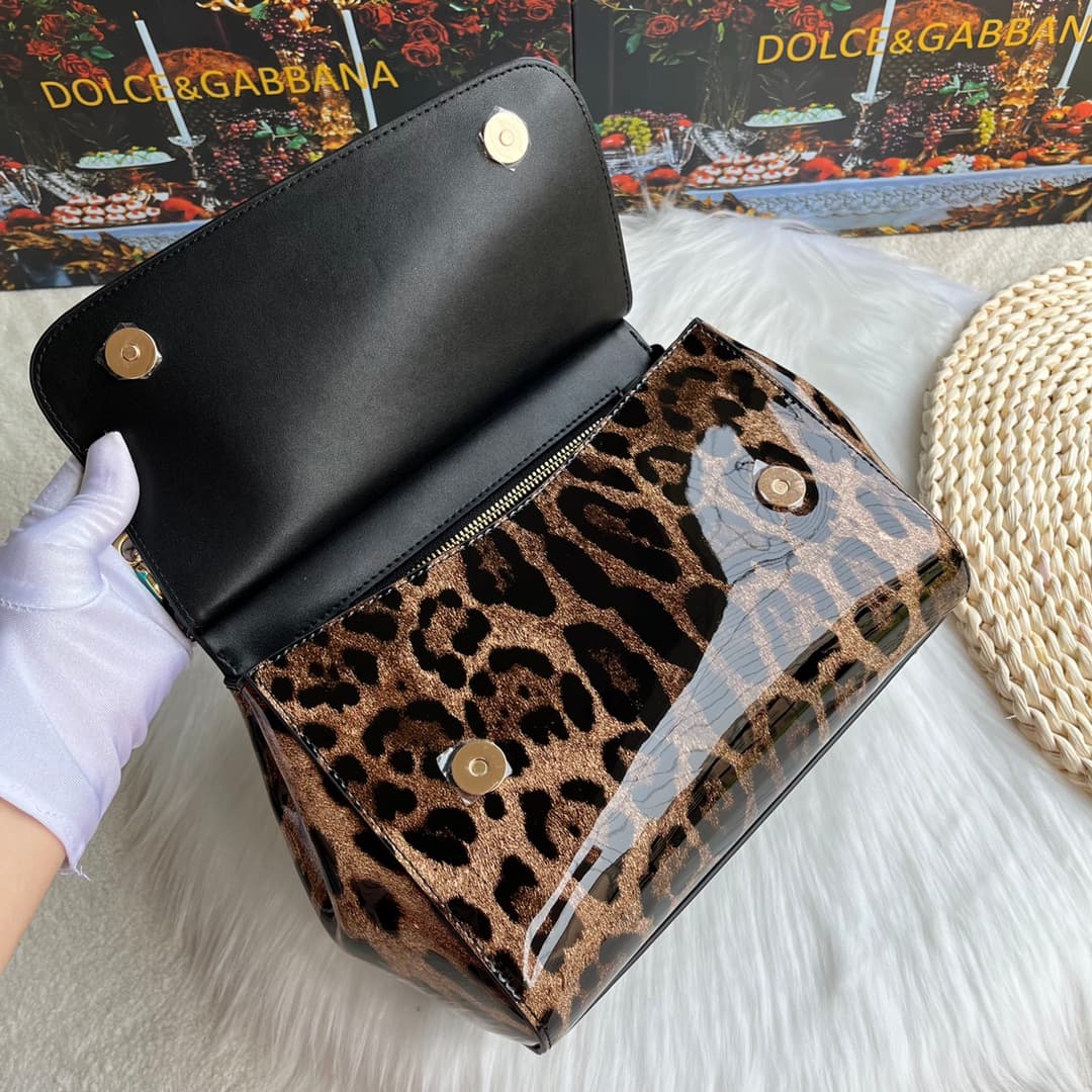 Dolce & Gabbana Medium Sicily handbag in leopard-print polished calfskin High
