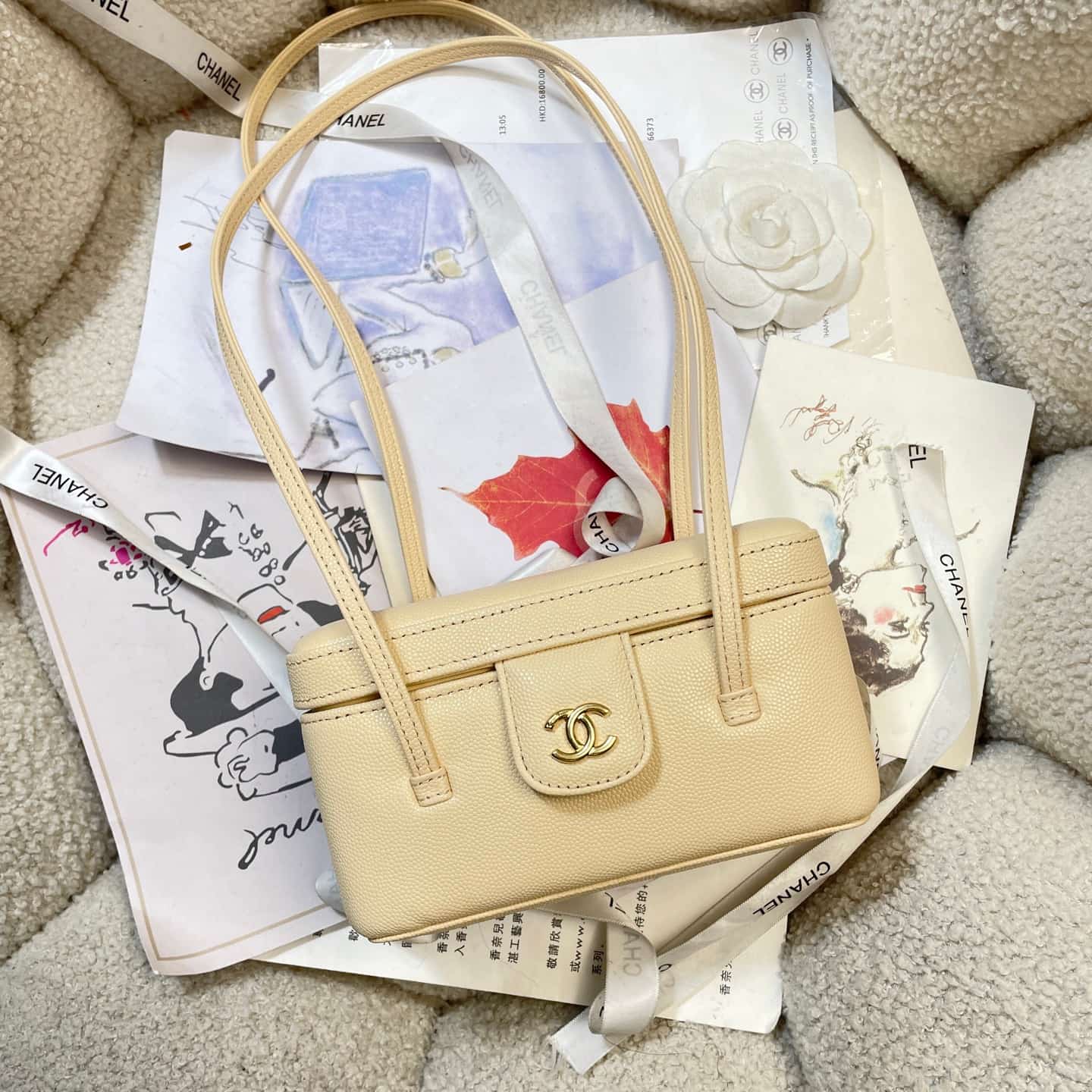 Chanel Long Vanity with Leather Strap Grained Shiny Calfskin & Gold-Tone Metal Beige AP5067 A
