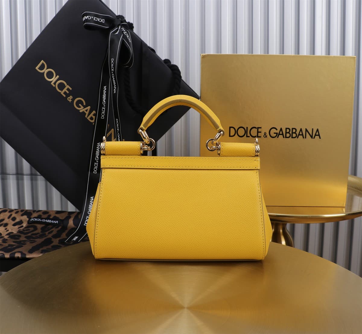 Dolce & Gabbana Miss Sicily top handle bag calfskin leather Yellow High