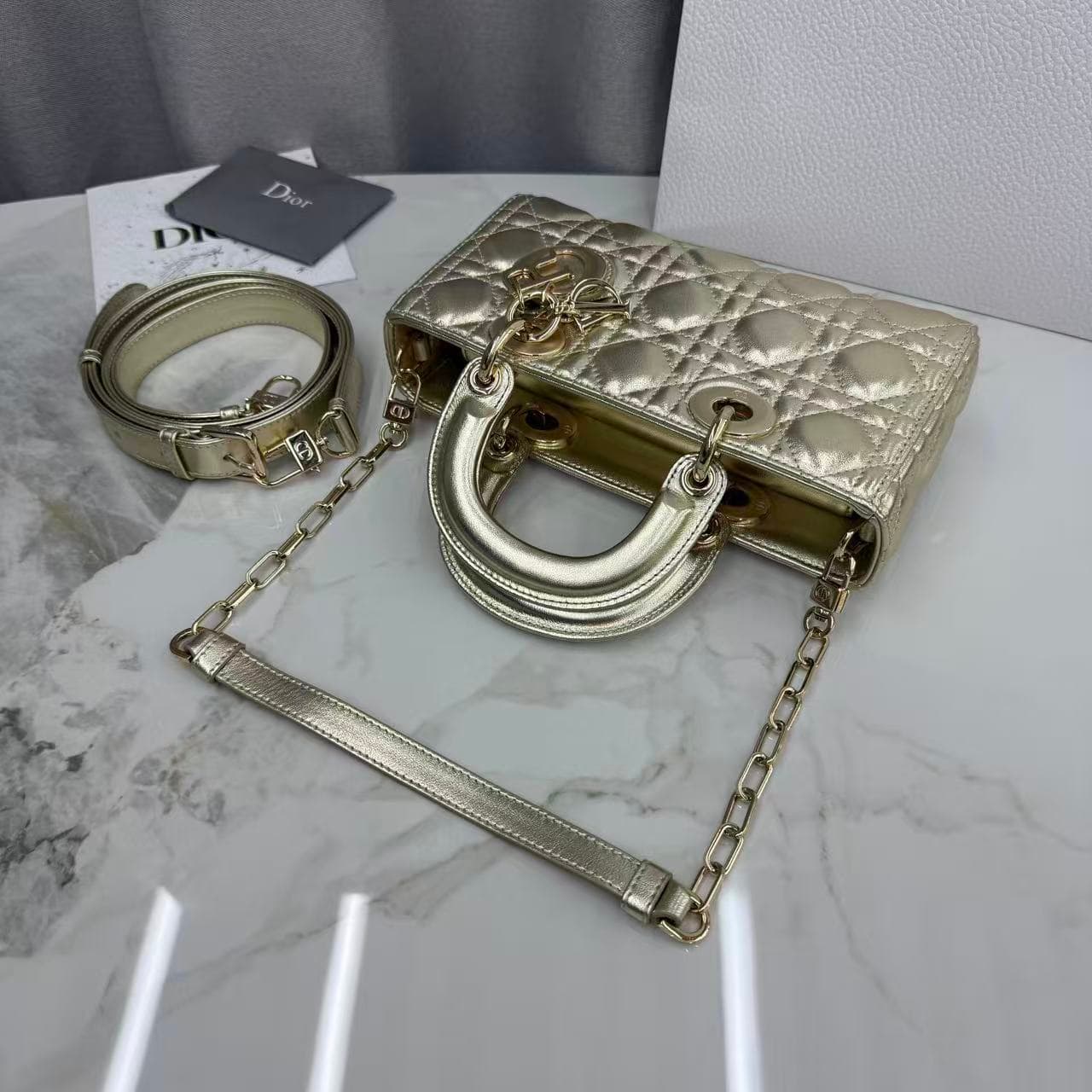 LADY D-JOY BAG SMALL Cannage Lambskin Gold High