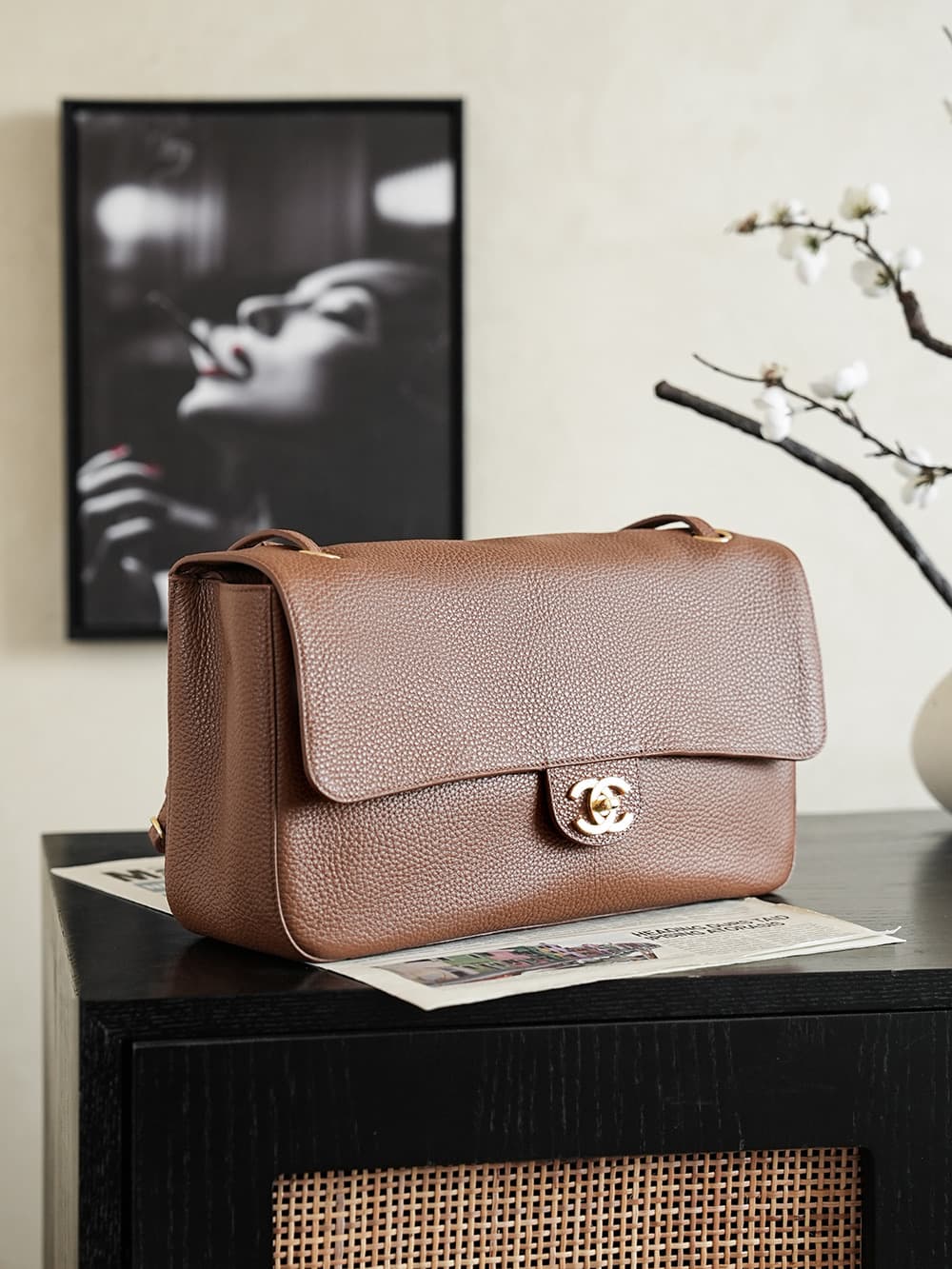 Chanel Maxi Flapbag Grained Calfskin & Gold-Tone Metal Caramel AS6231 A