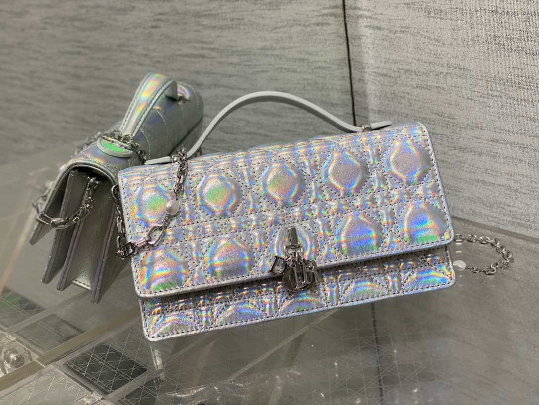 My Dior Mini Bag Iridescent Metallic Silver-Tone Cannage Lambskin High