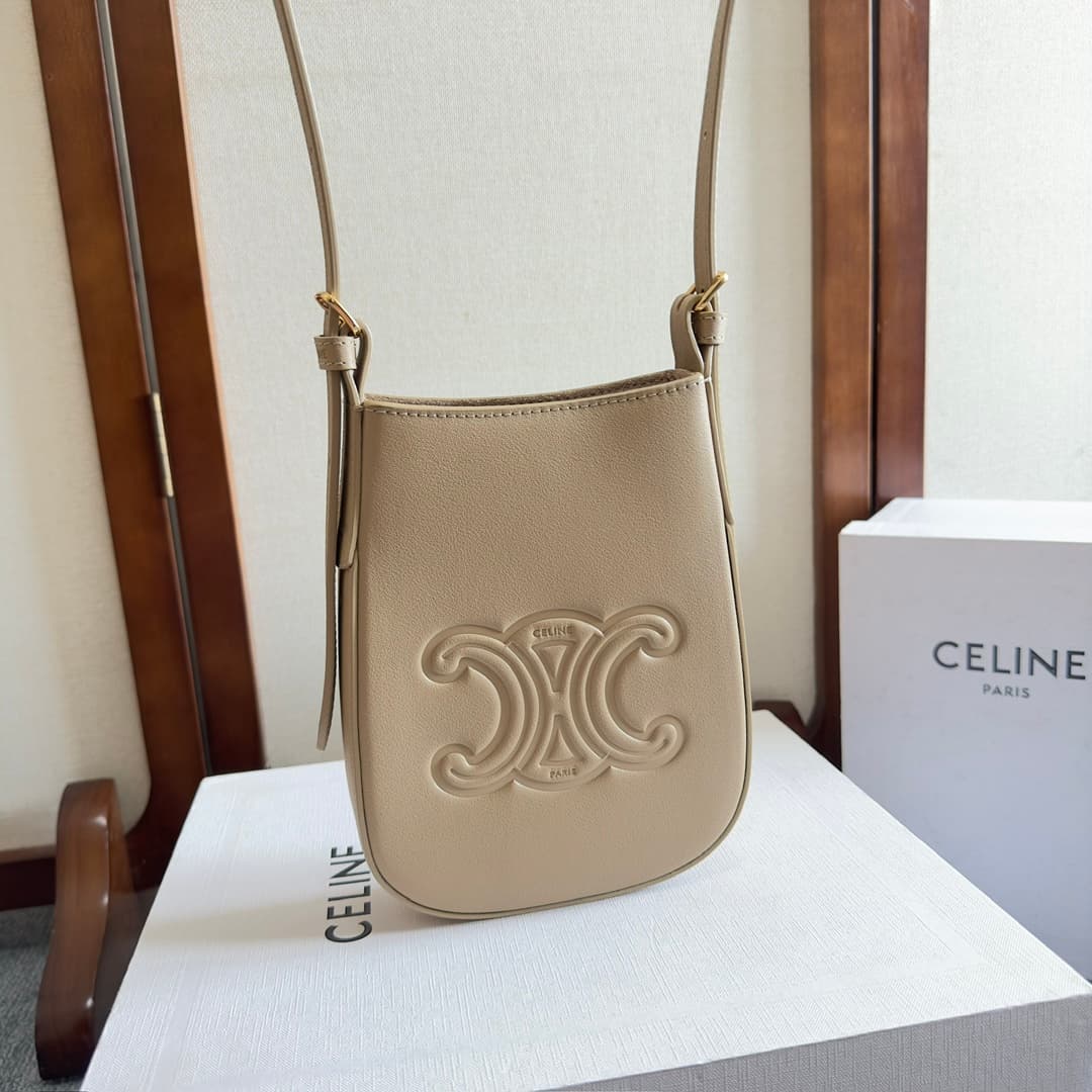 Celine Heloise Phone Pouch in Beige Supple Calfskin Leather High