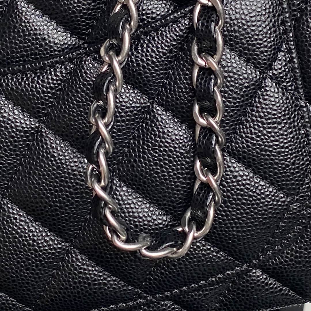 Chanel Small Flap Bag with Top Handle Grained Shiny Calfskin & Silver-Tone Metal Black AS5702 A