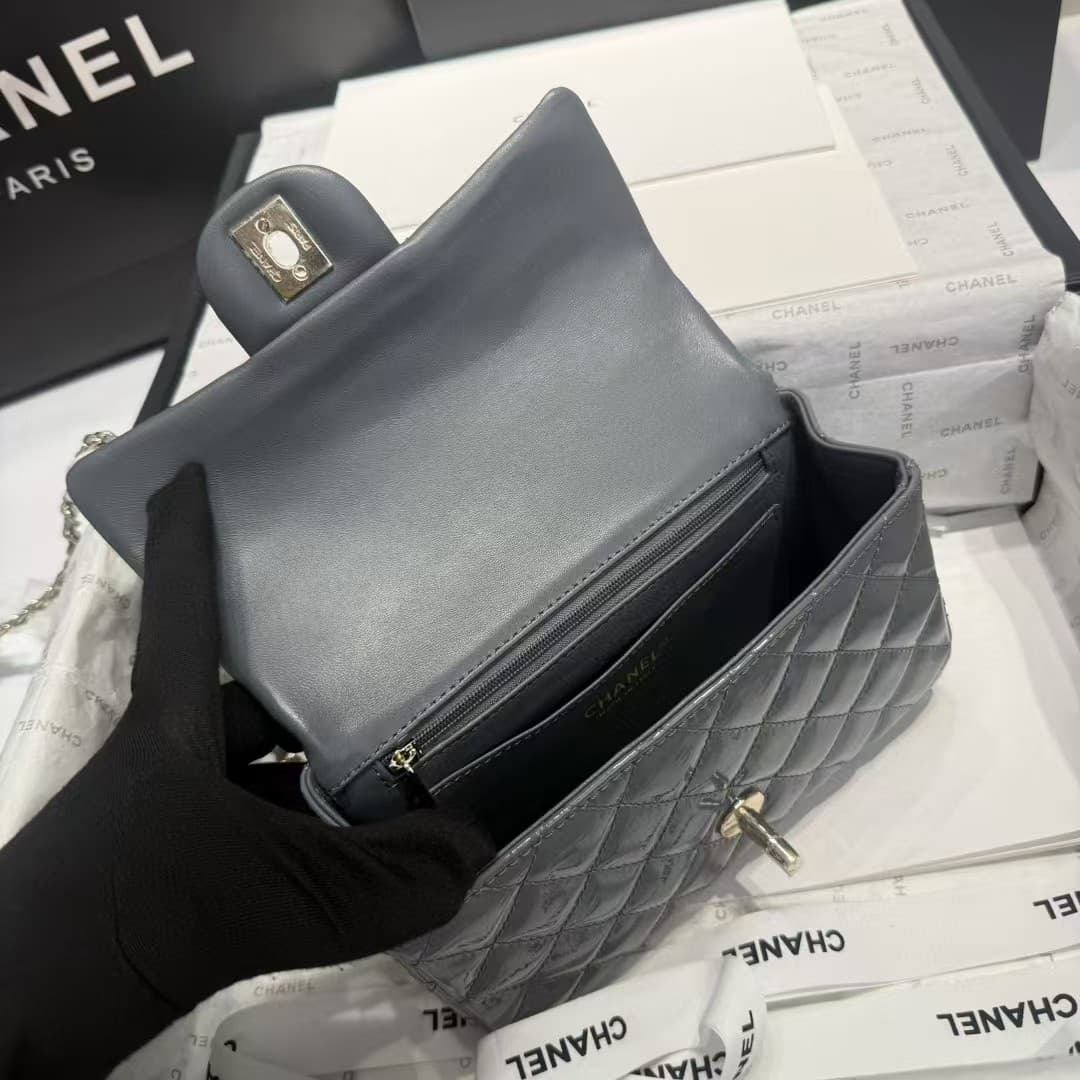MINI FLAP BAG WITH TOP HANDLE AS2431 Patent Calfskin Gold-Tone Metal Grey A