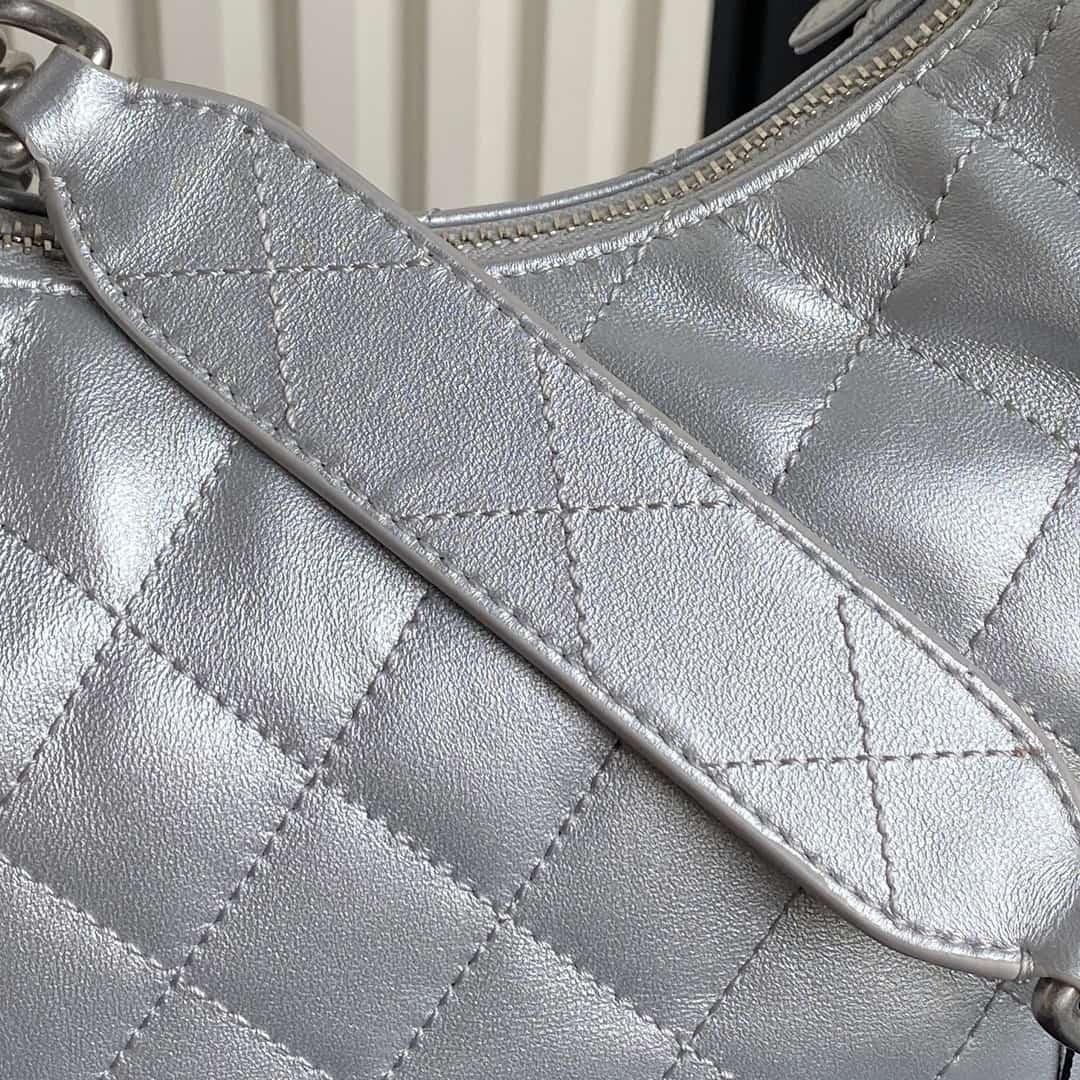 Chanel Trendy Pockets Hobo Bag Lambskin & Silver Metal Silver AS5339 A