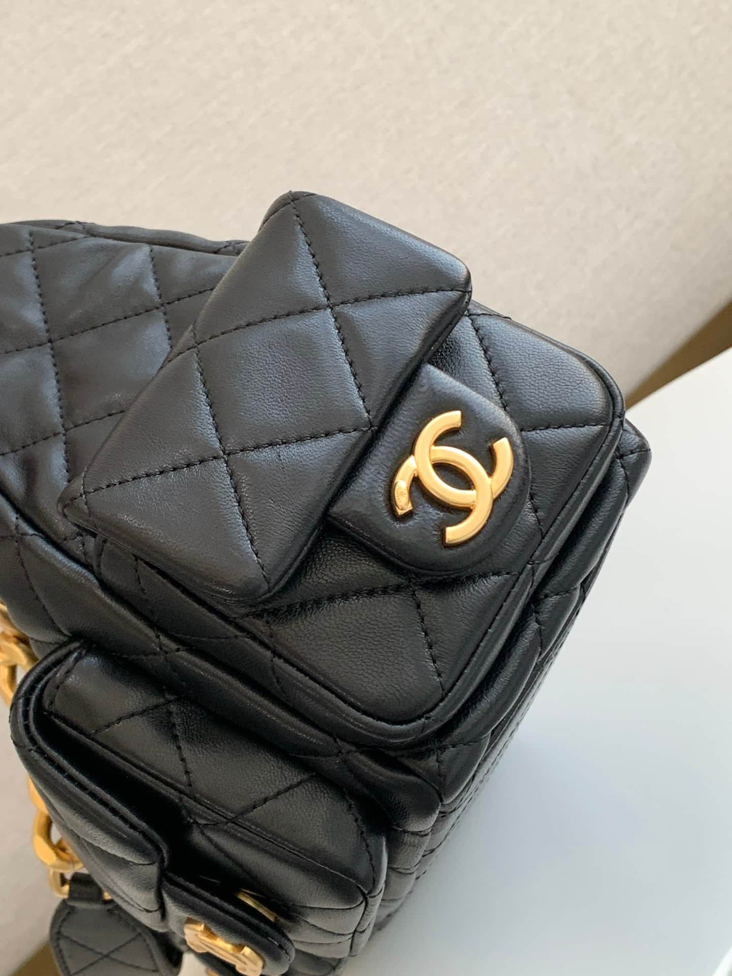 Chanel Trendy Pockets Hobo Bag Lambskin & Gold Metal Black AS5339 A