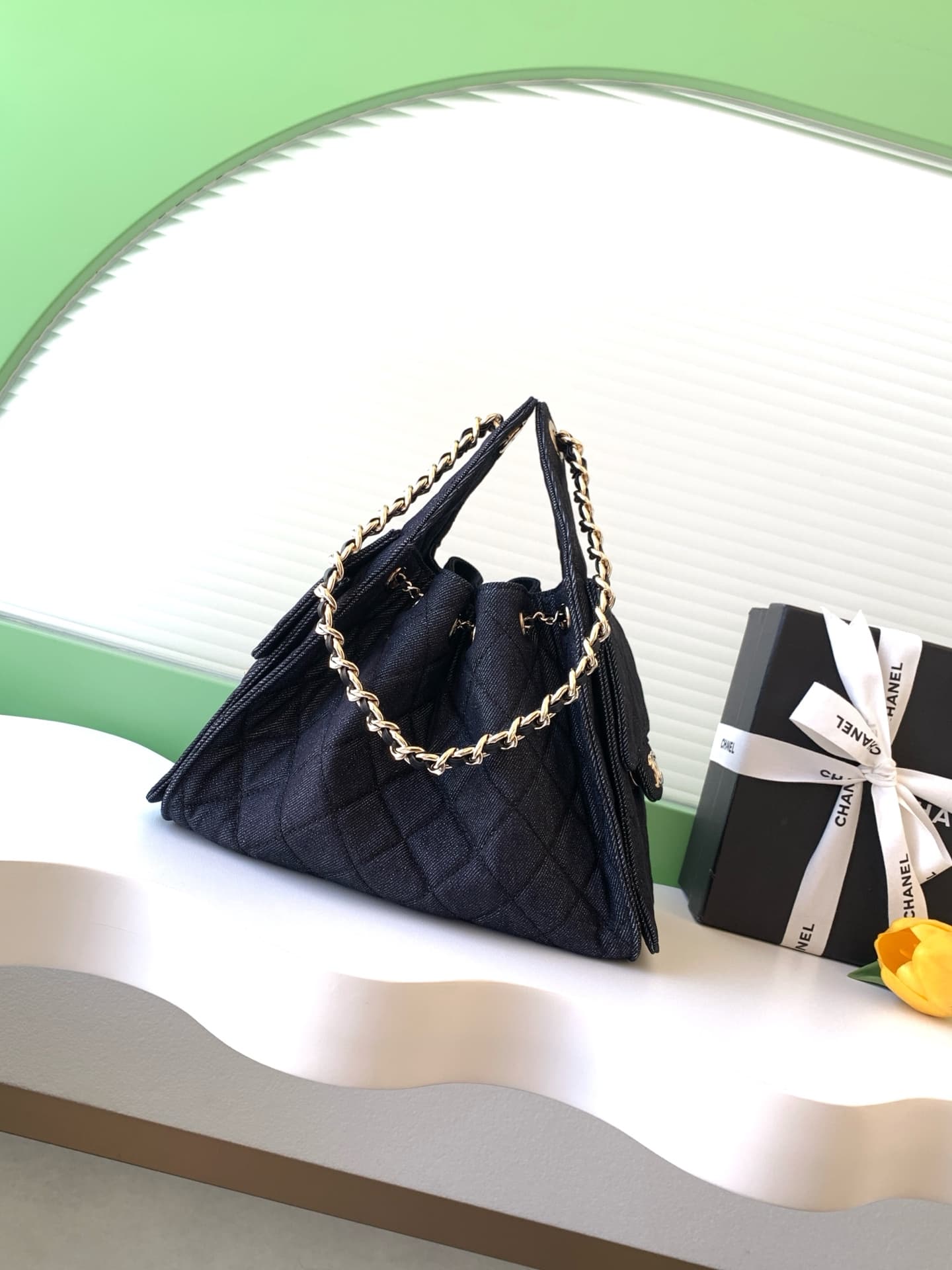 Chanel 25 Small Hobo handbag AS5293 Denim&Gold-tone metal Drak Blue A