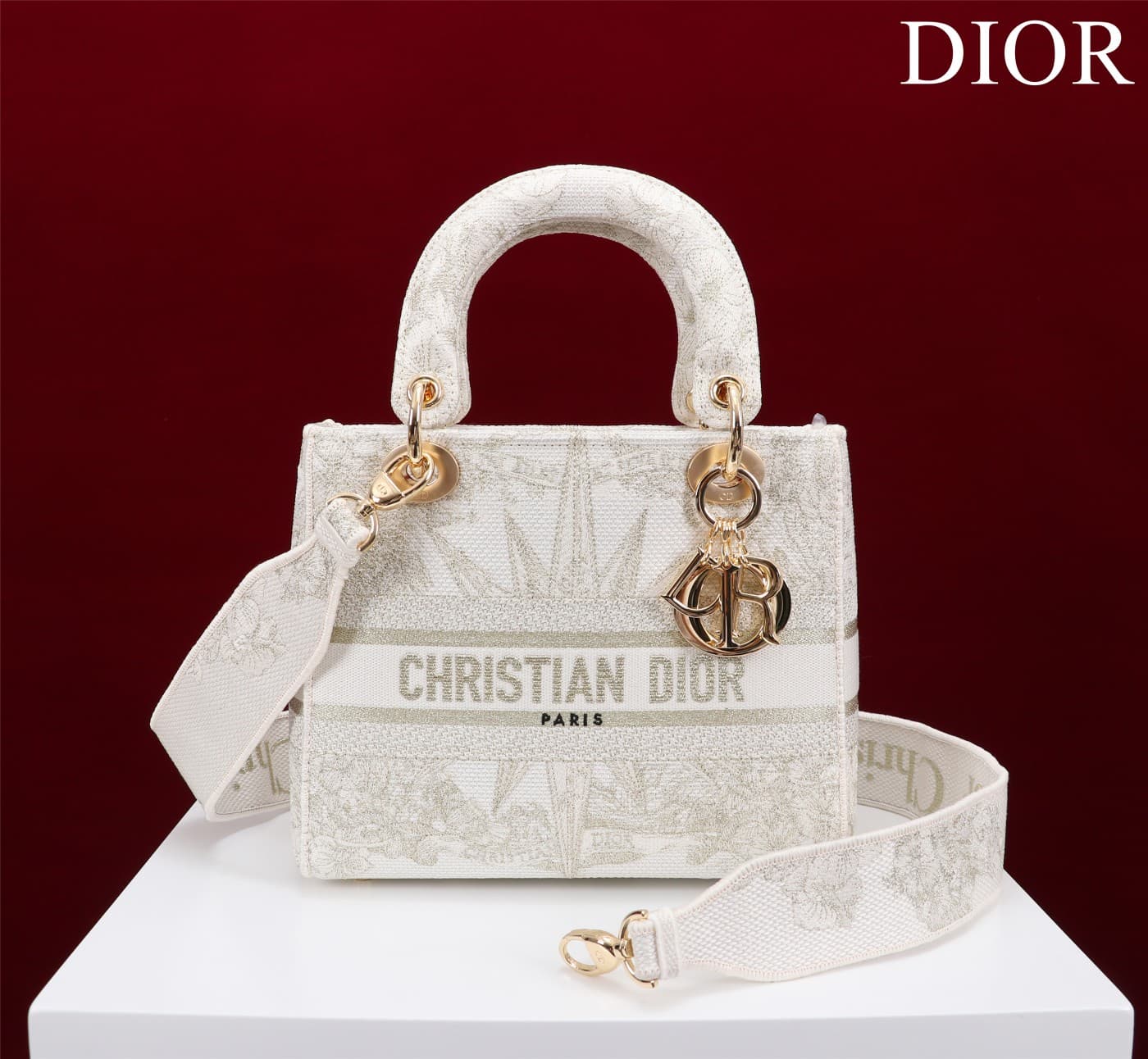 MEDIUM LADY D-LITE BAG Rêve d'Infini Embroidery White High