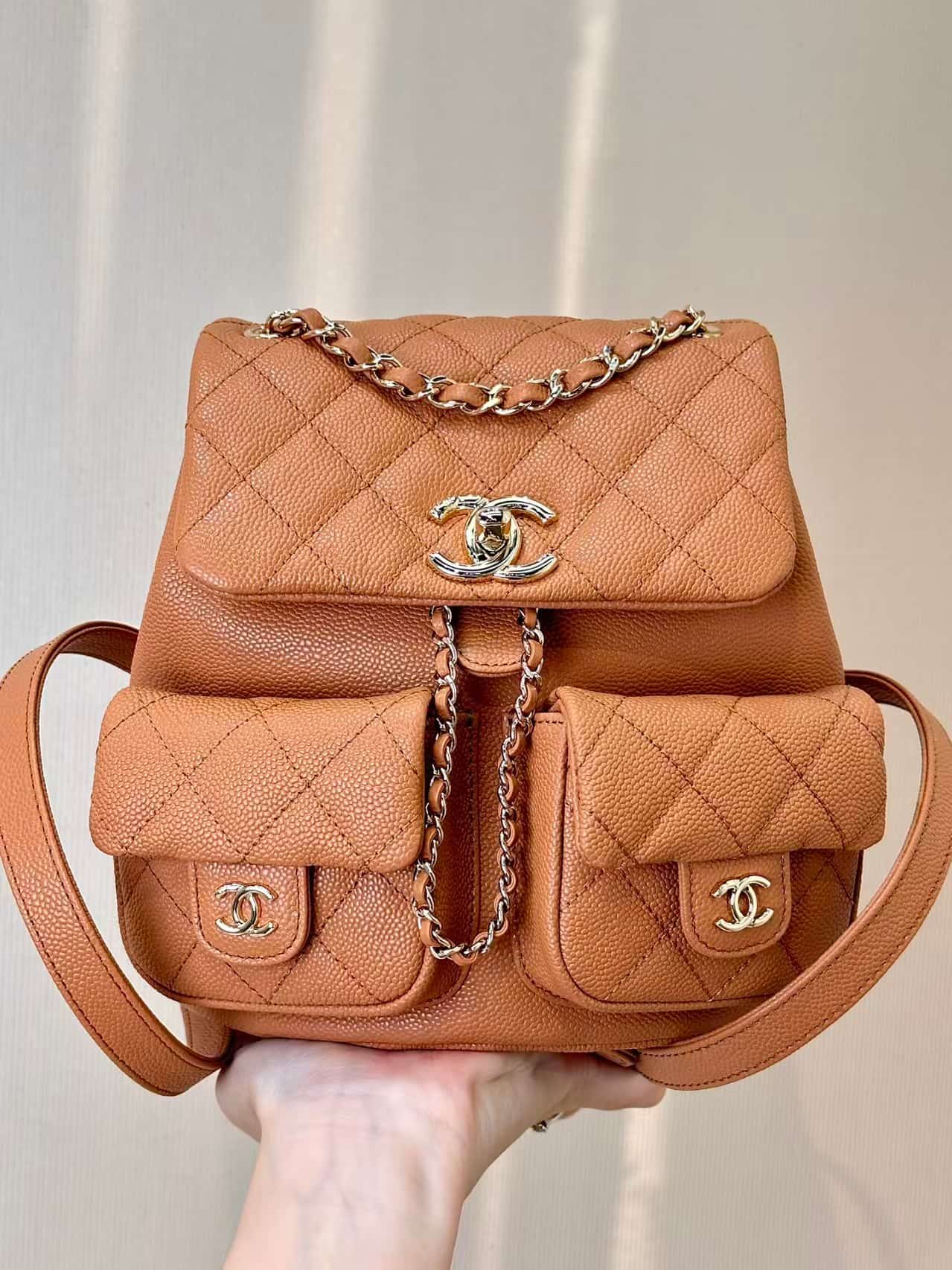 Chanel BACKPACK AS3860 Grained Shiny Calfskin & Gold-Tone Metal Caramel TOP
