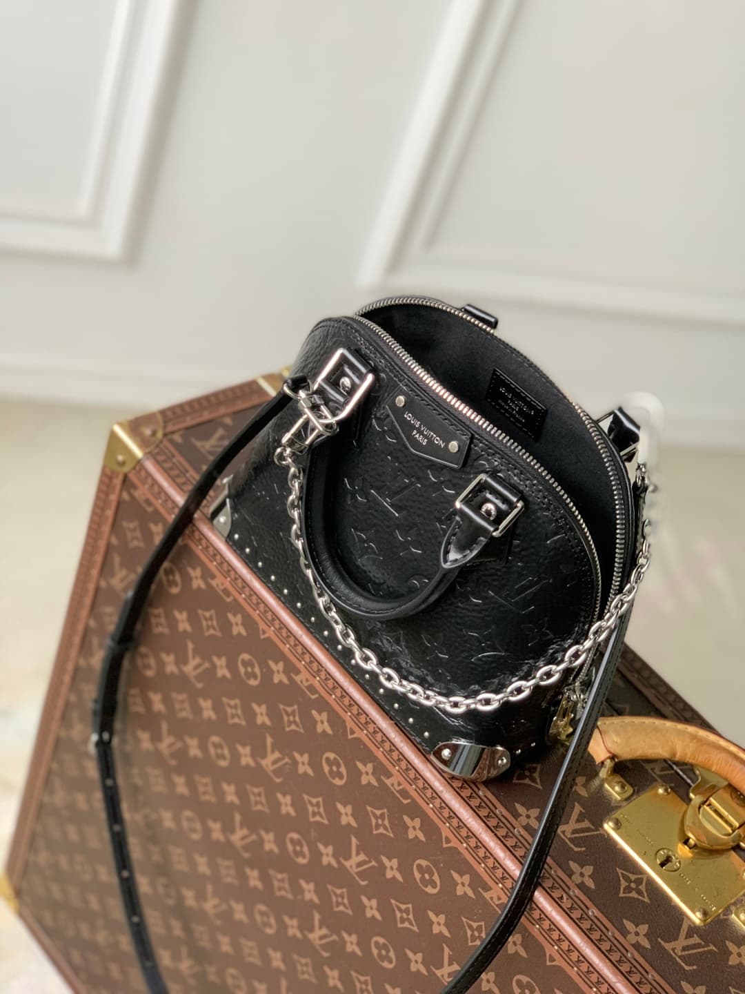 Louis Vuitton Alma Trunk BB in Monogram Saga Noir calfskin M27812 High