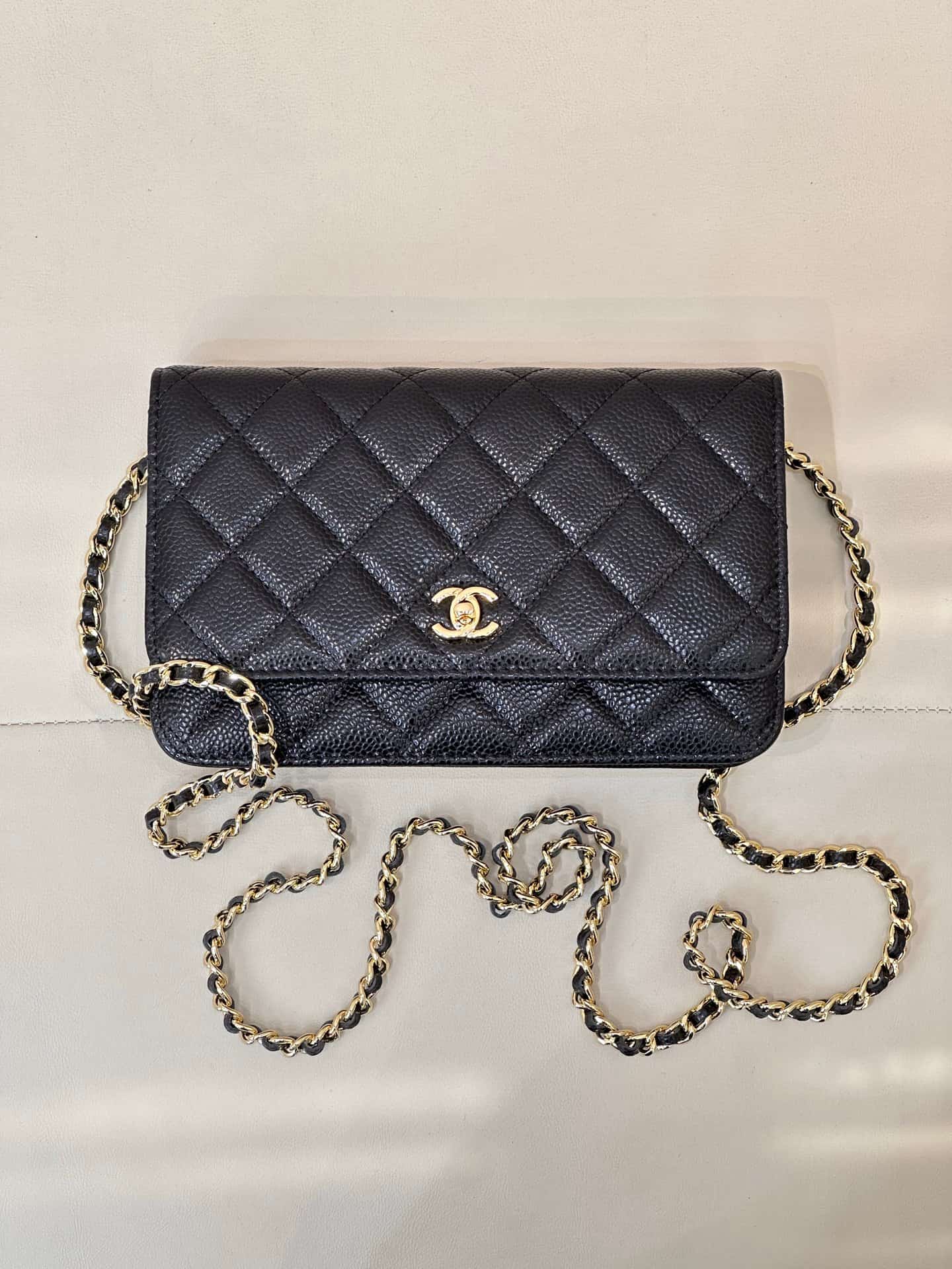 Chanel Classic Wallet on Chain Grained Shiny Calfskin & Gold-Tone Metal AP4241 Black TOP