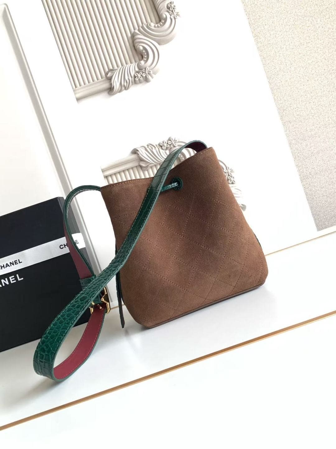 Chanel Small Bucket Bag Suede Calfskin & Gold-Tone Metal Coffee AS6537 A
