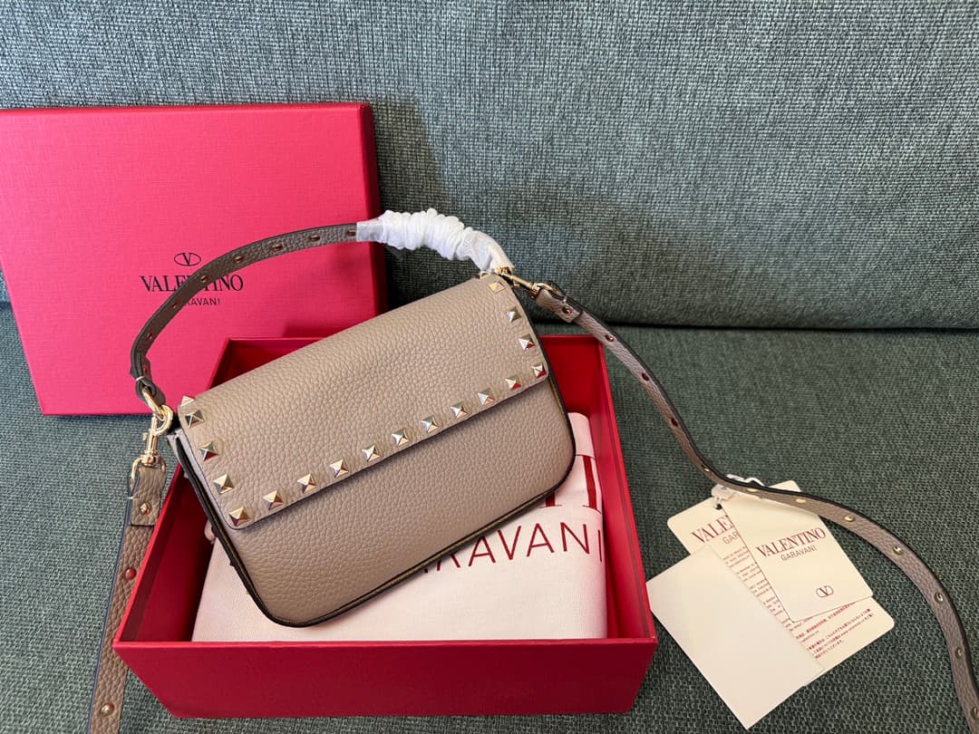 Valentino Garavani Mini Rockstud Grainy Leather Crossbody Bag in Grey High