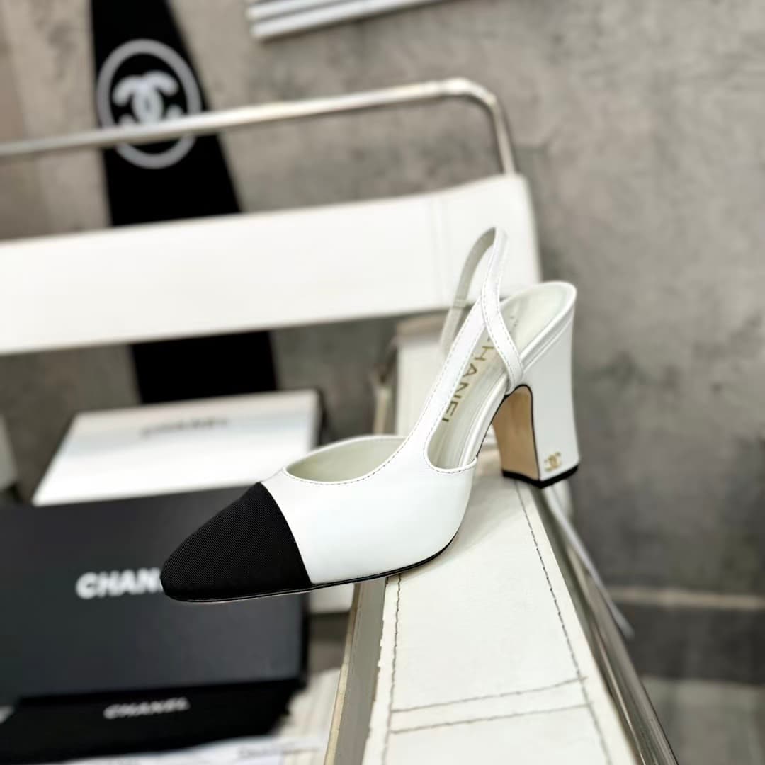 Chanel Slingbacks Goatskin & Grosgrain White & Black