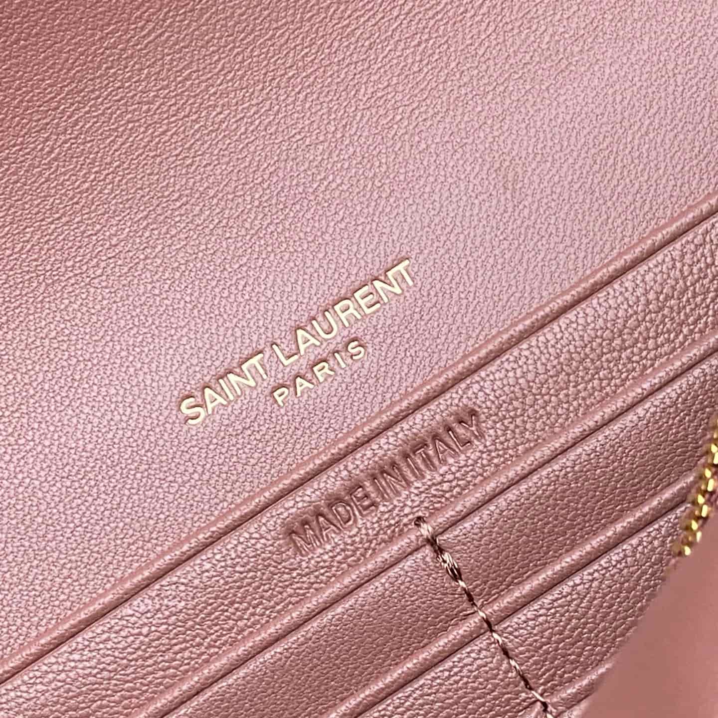Saint Laurent Monogram Matelassé Cassandre Wallet on Chain Ice Plum Pink Lambskin 393953 High