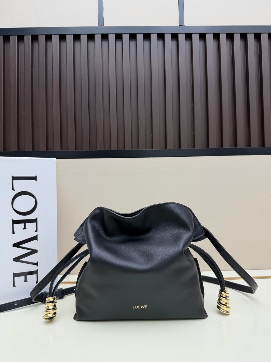 Loewe Small Flamenco Ruched Clutch Bag in Black Leather High