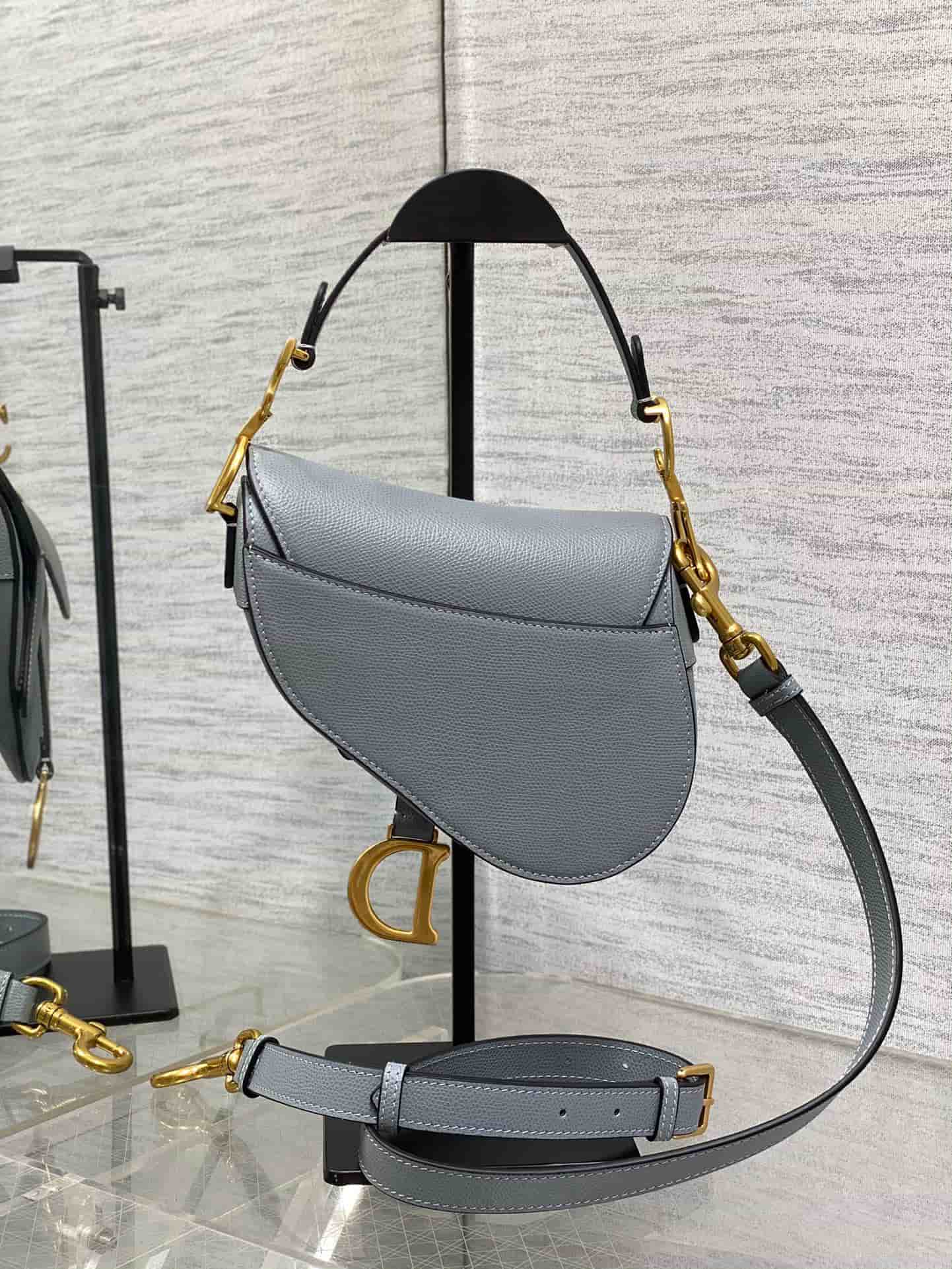 Mini SADDLE BAG Grained Calfskin Light Grey High