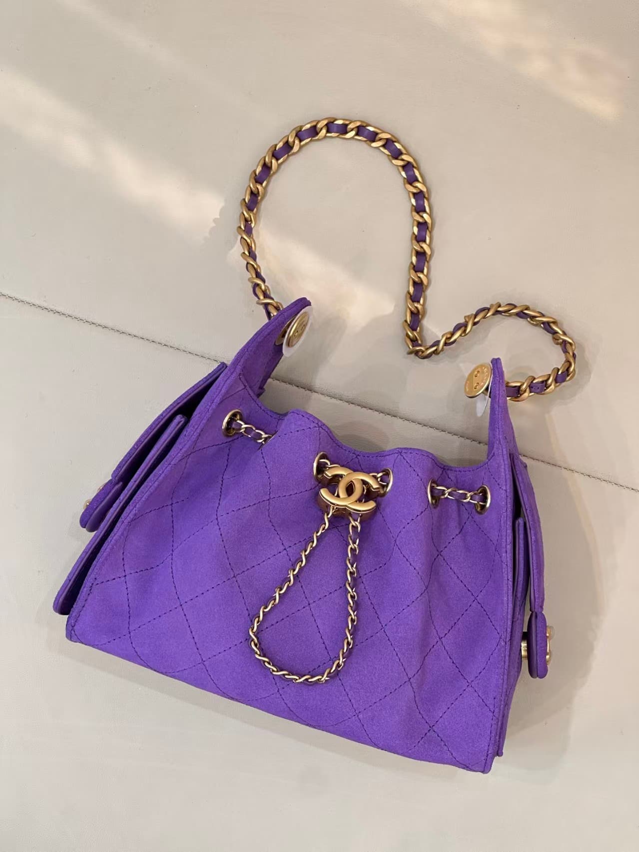CHANEL 25 Mini Handbag AS5631 Suede &Gold-tone Metal Purple TOP