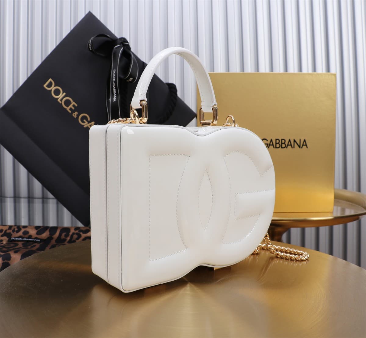 Dolce & Gabbana white patent leather DG Logo handbag high