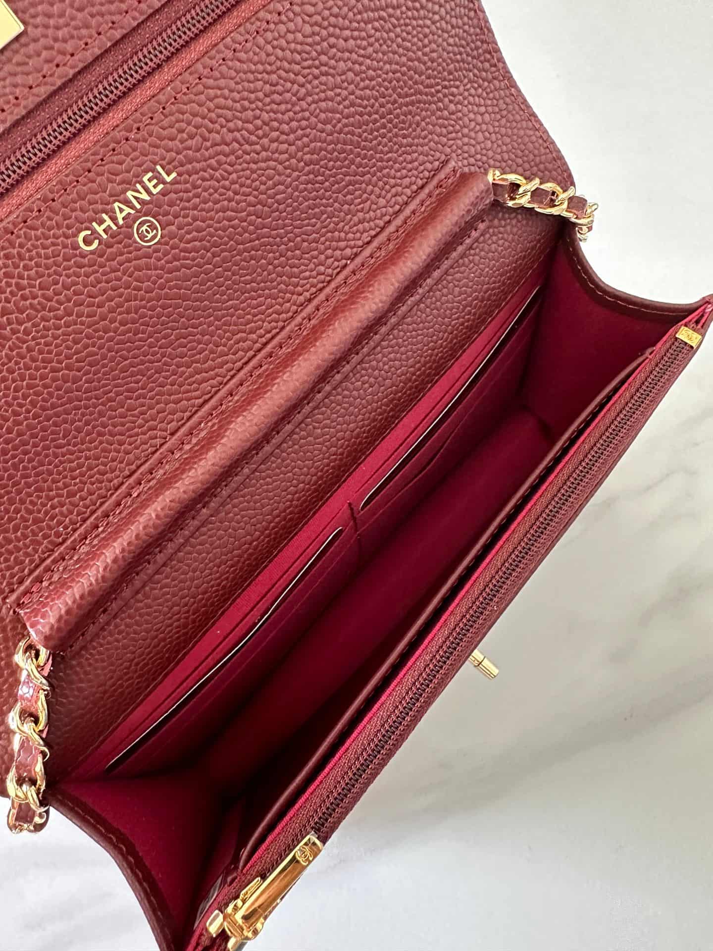 Chanel Classic Wallet on Chain Grained Shiny Calfskin & Gold-Tone Metal AP4241 Dark Brown High