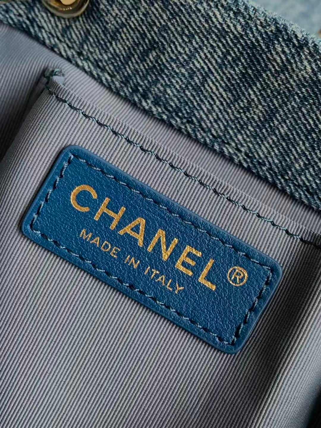 Chanel Large Backpack Washed Denim & Gold-Tone Metal Blue AS3618 A