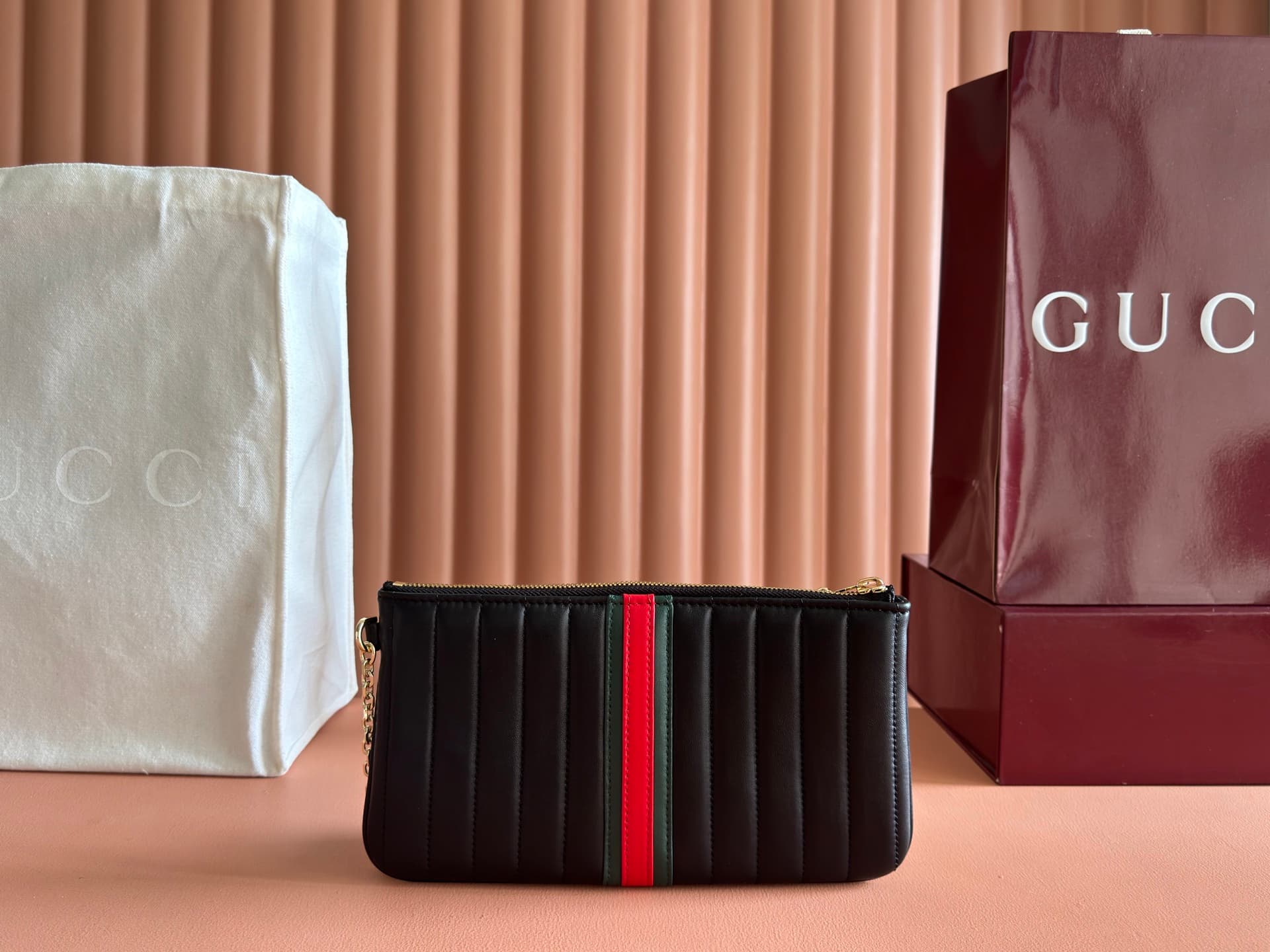 Gucci GG Marmont pouch with strap Black vertical matelassé nappa leather A006X2 High