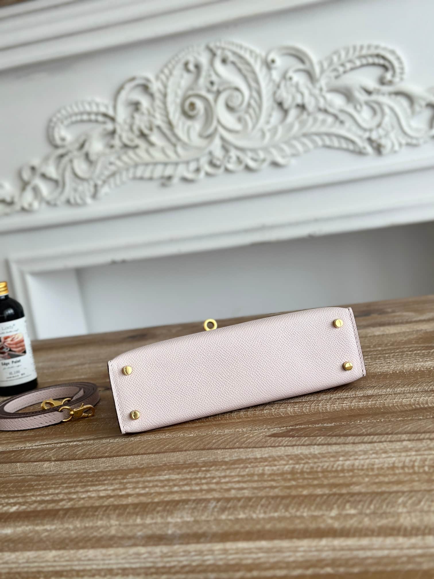 Hermes Kelly Mini II Bag Epsom Leather WAX Rose Sheherazade High