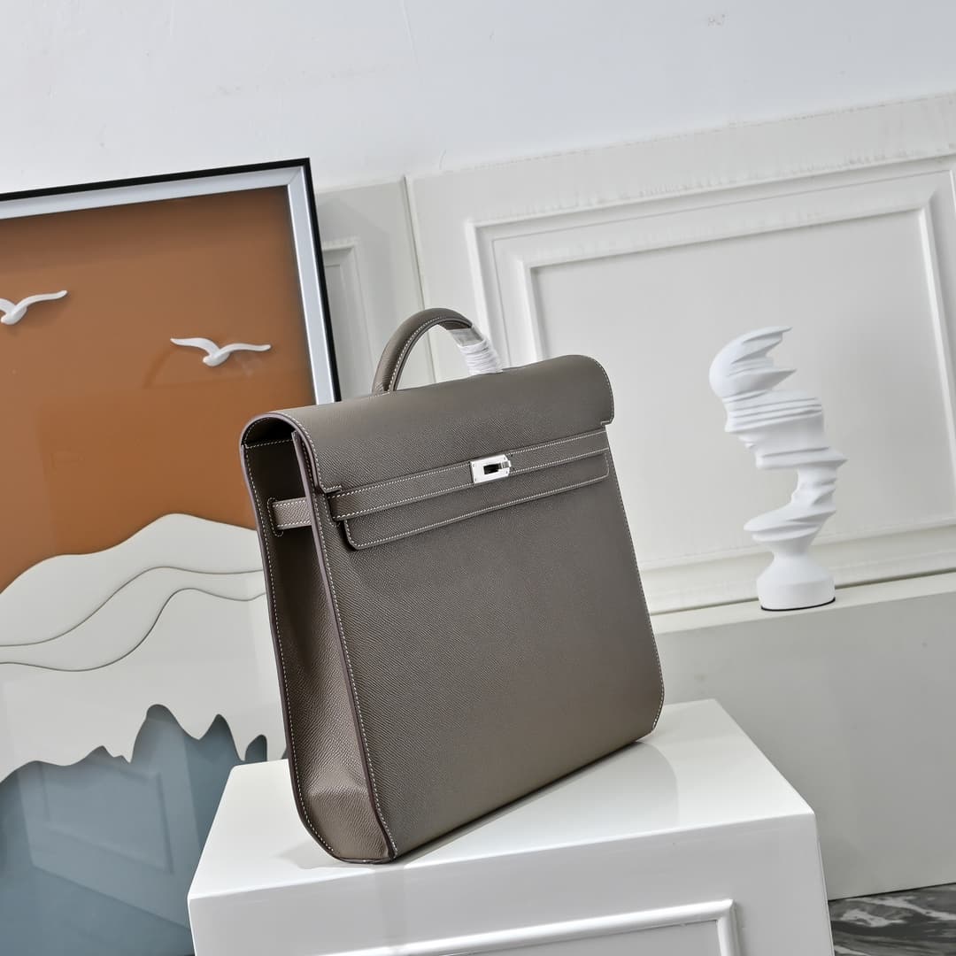 Hermes Kelly depeches Epsom 36 briefcase In gris étaIn Silver Metal CalfskIn WAX High