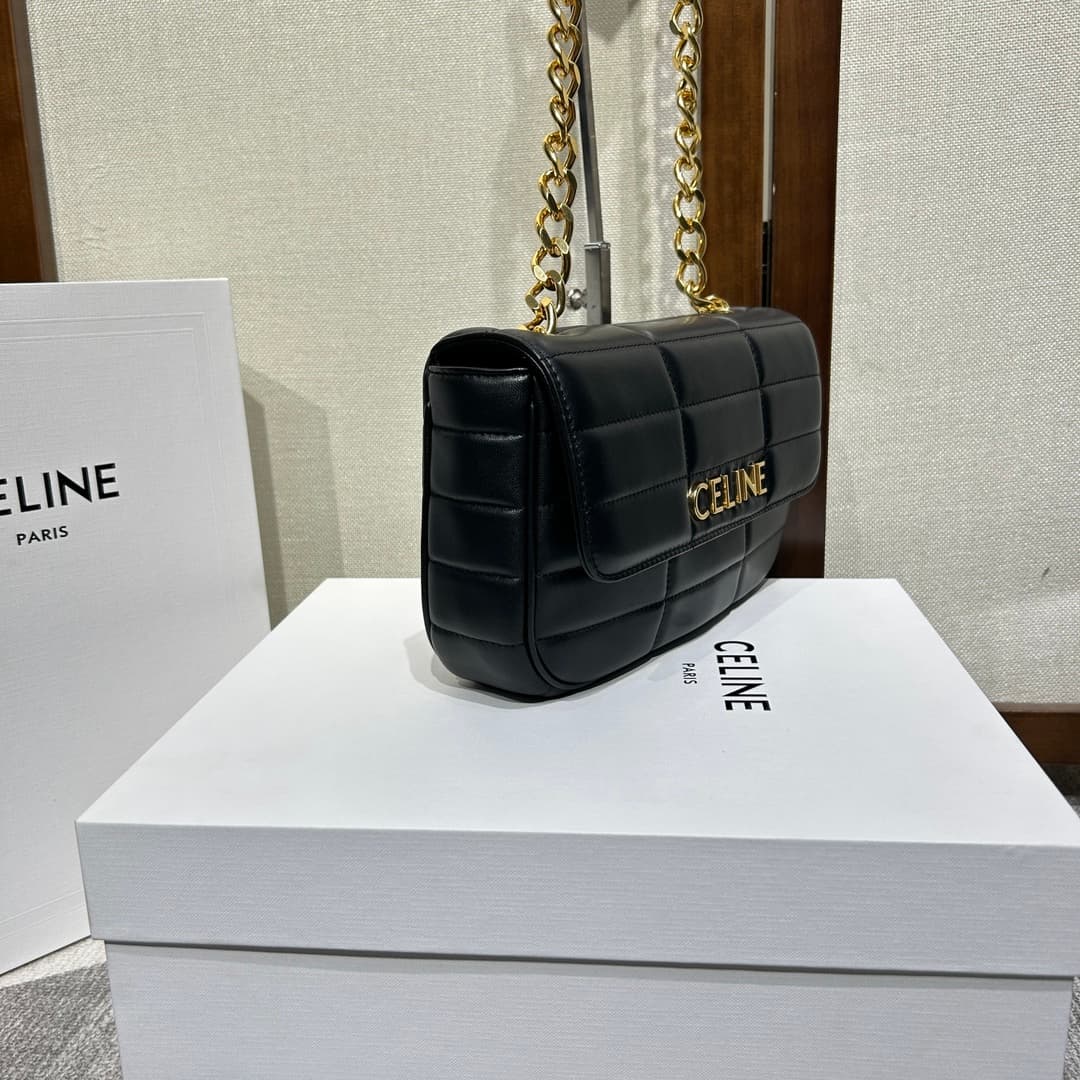Celine Matelasse Monochrome Chain Shoulder Bag Black High