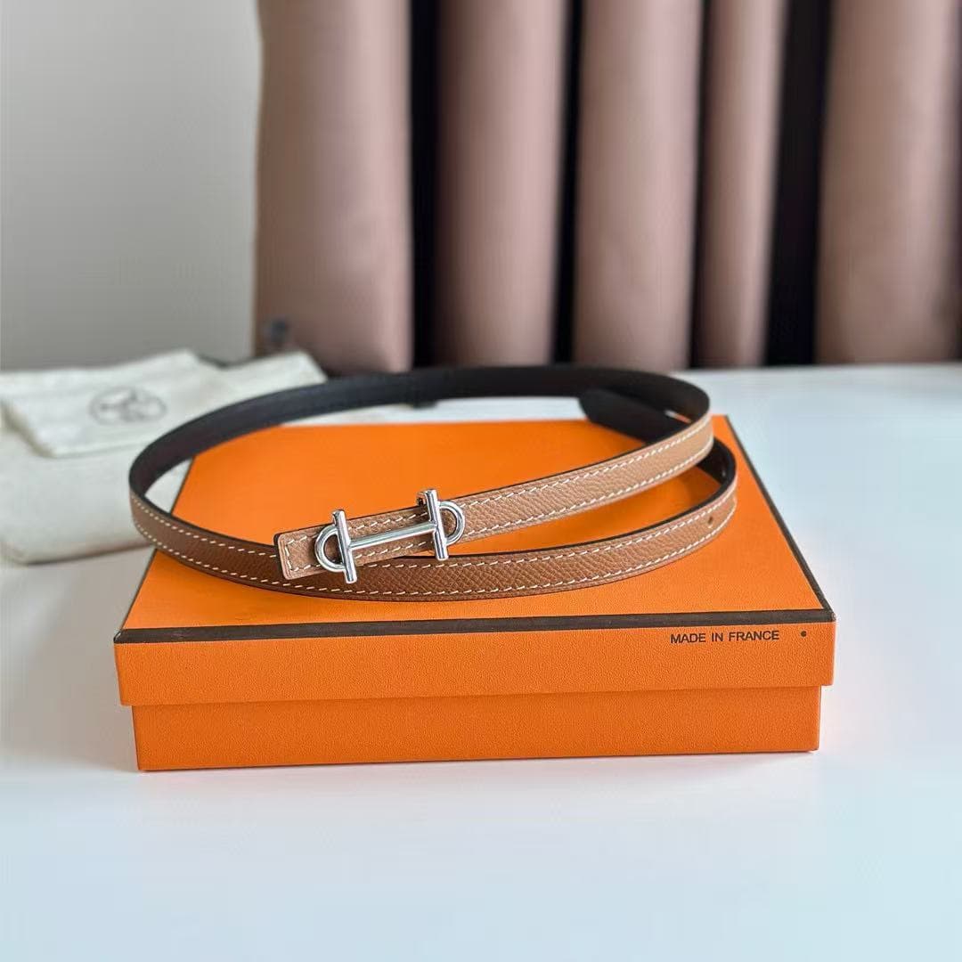 Hermes Gamma belt buckle & Reversible leather strap 13 mm Epsom Camel/Black High